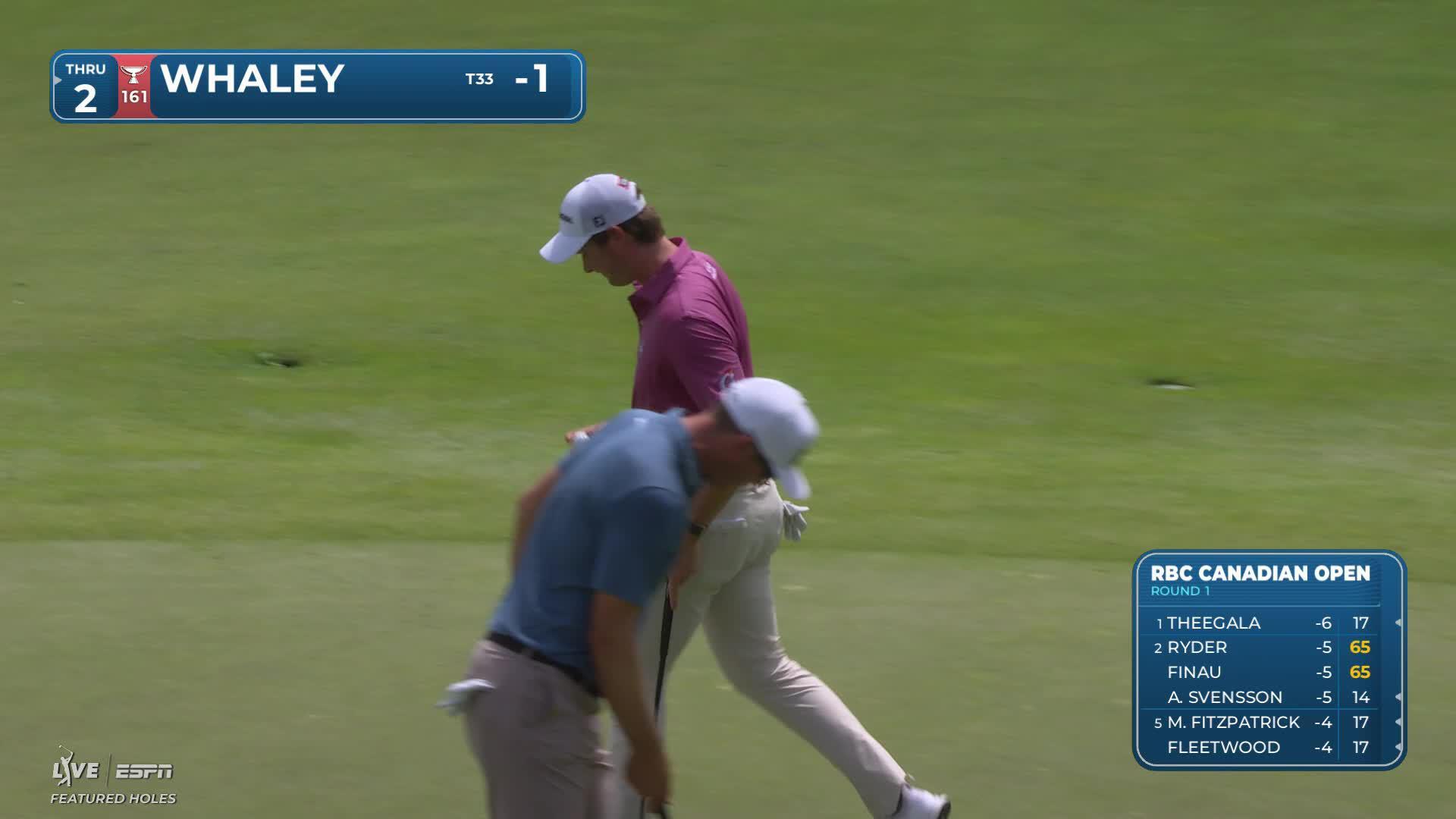 Vince Whaley holes 17-foot approach for birdie on No. 11 at RBC Canadian