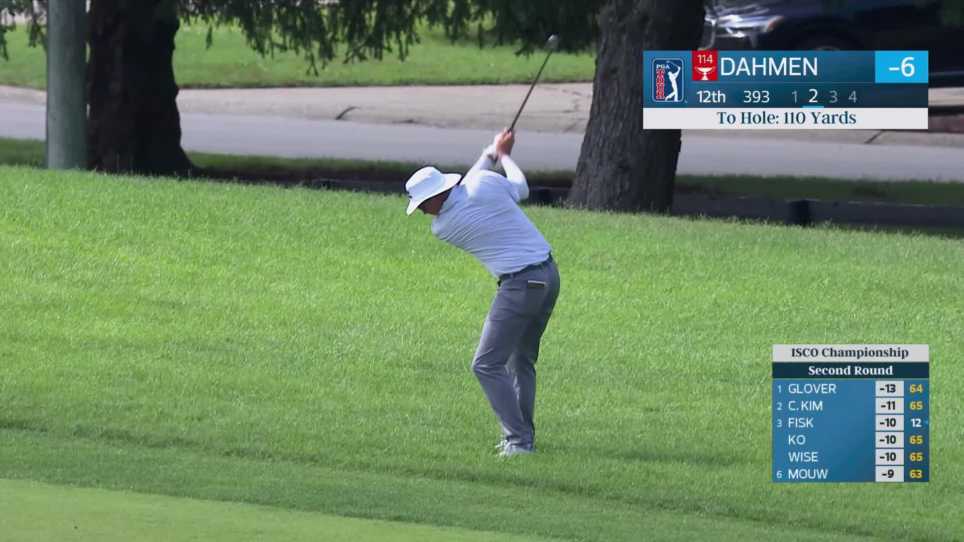 Joel Dahmen gets up-and-down from 110 yards for birdie on No. 12 at ISCO Championship