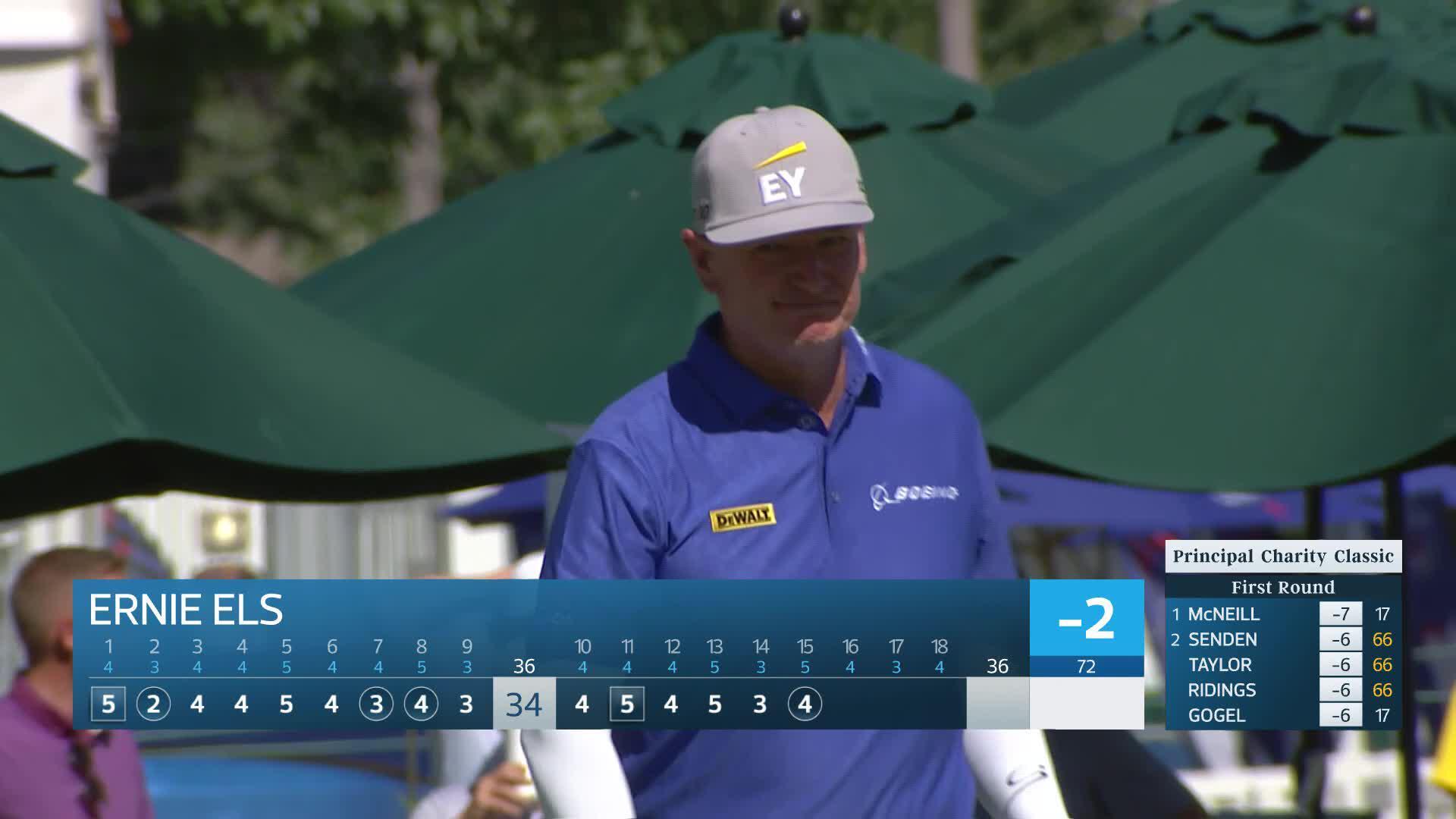 Ernie Els makes birdie on No. 15 at Principal Charity Classic
