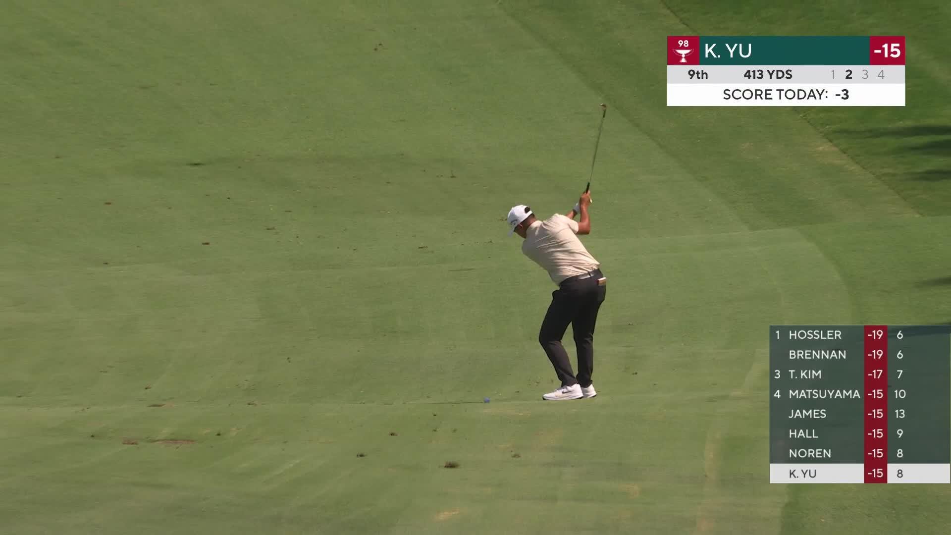 Kevin Yu gets up-and-down from 104 yards for birdie on No. 9 at Wyndham
