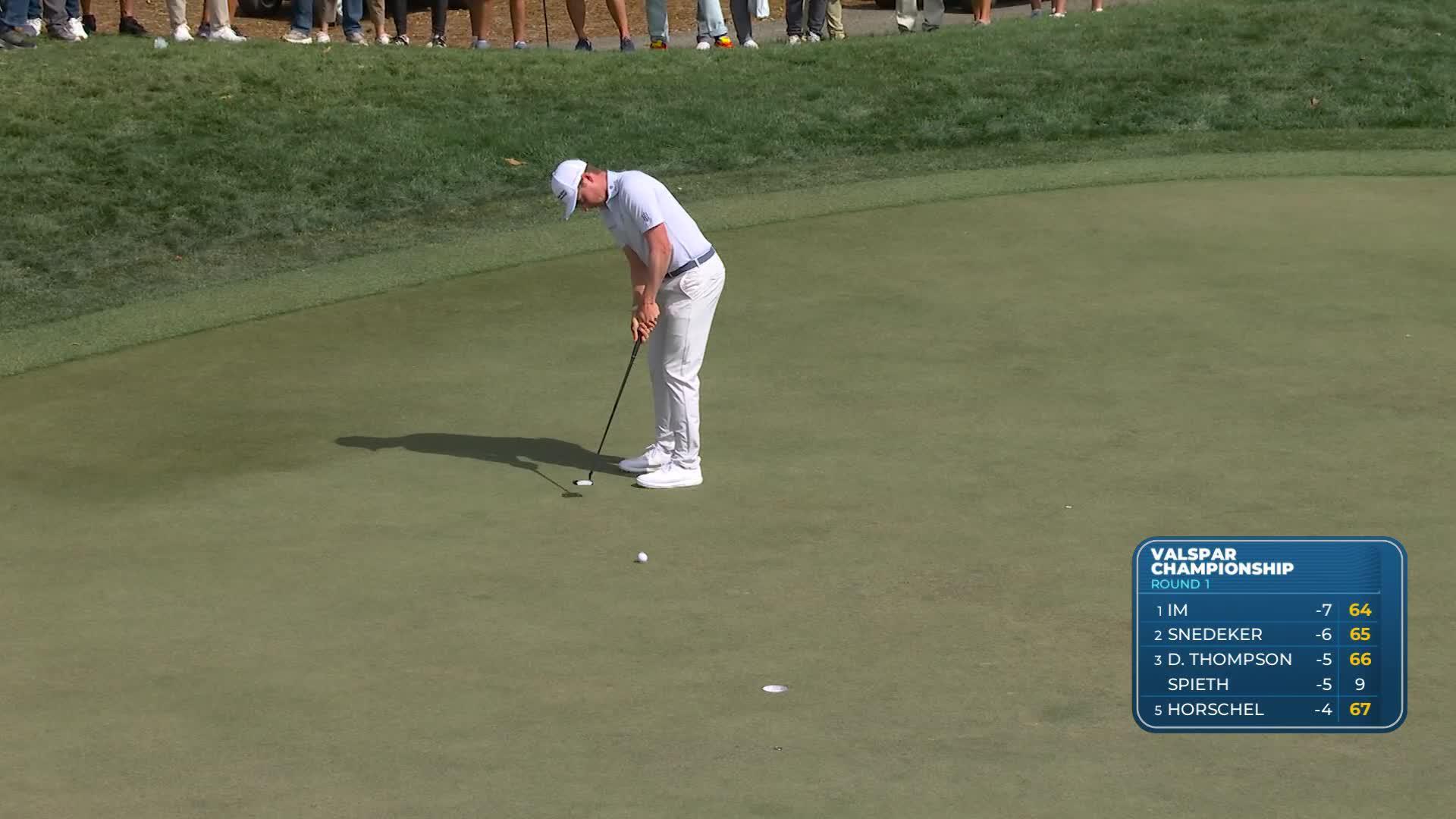Ben Griffin pours in 12-foot birdie putt on No. 9 at Valspar