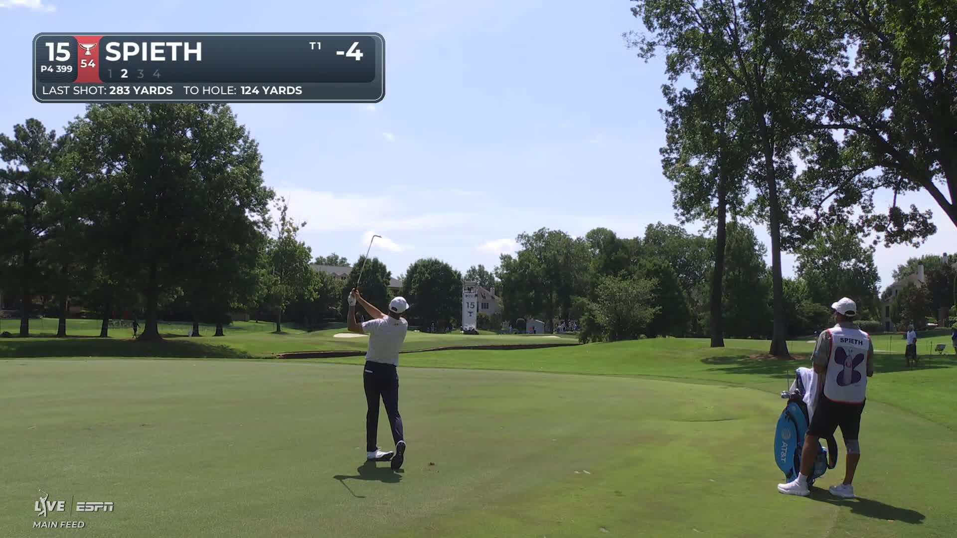 Jordan Spieth's 120-yard approach sets up birdie on No. 15 at FedEx St. Jude