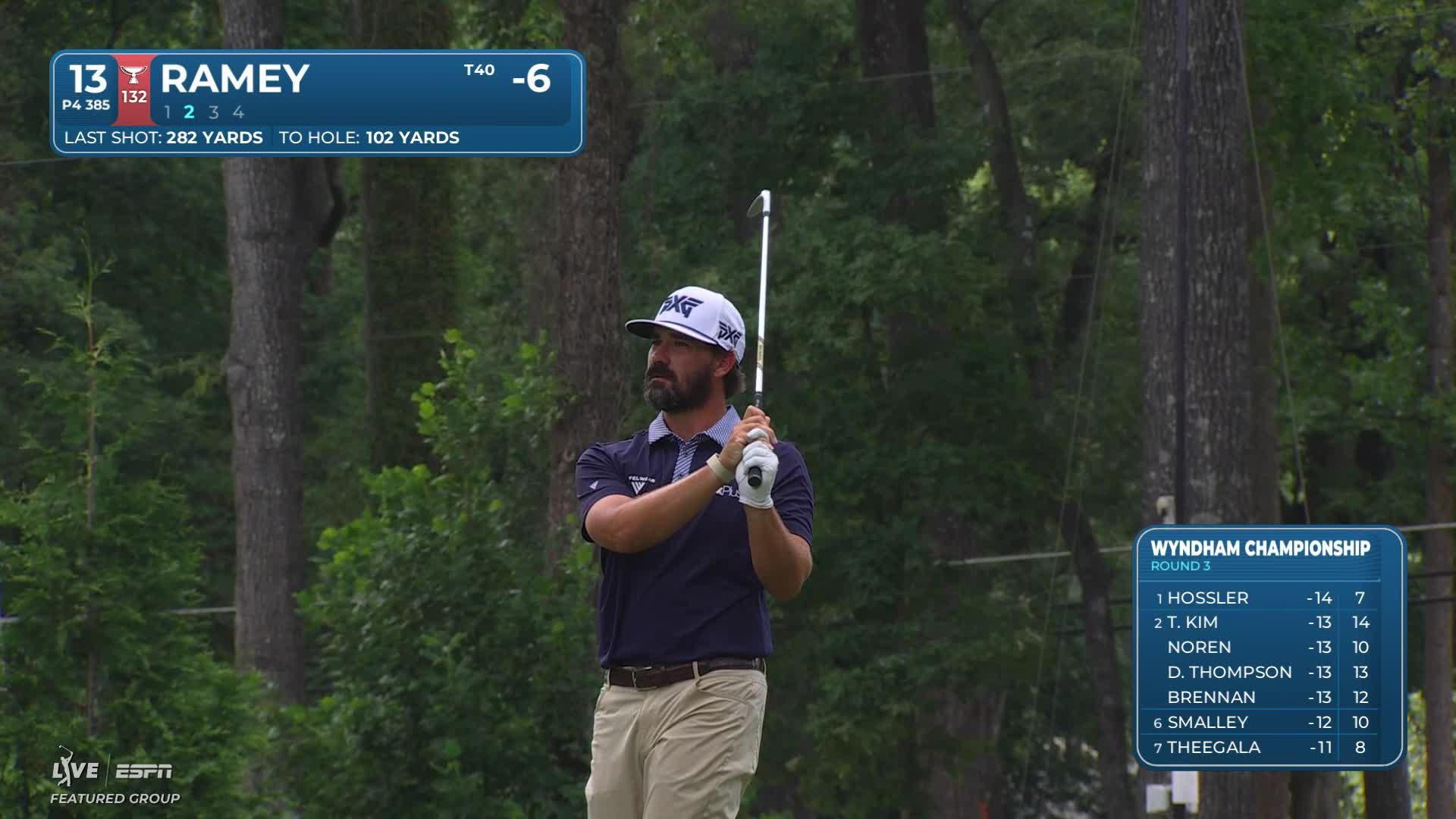 Chad Ramey's 102-yard approach sets up birdie on No. 13 at Wyndham