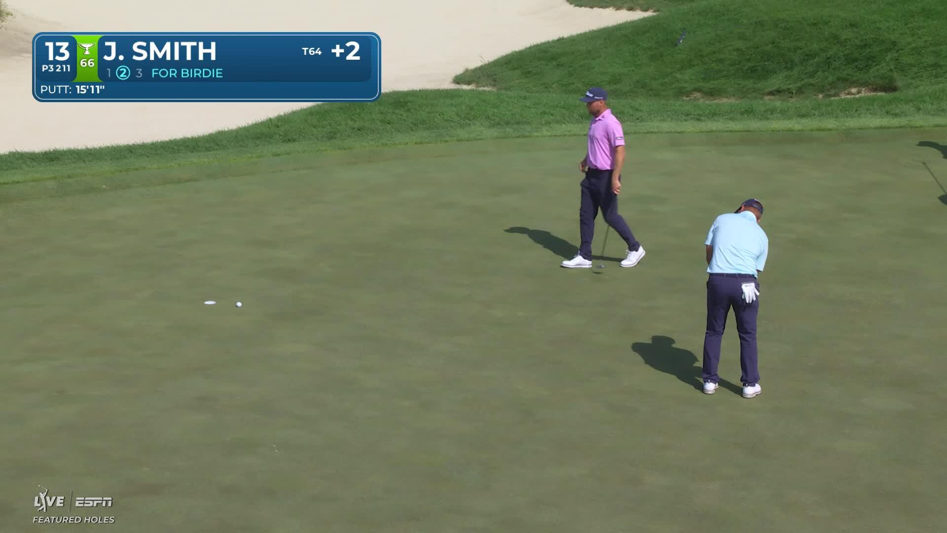Jordan L Smith sinks 16-foot birdie putt on No. 13 at 3M Open