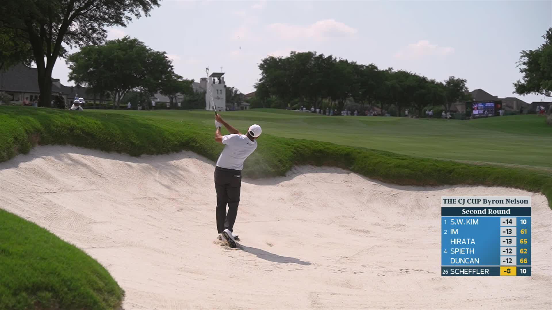 Scottie Scheffler's 172-yard bunker shot to 9 feet sets up birdie on No. 11 at THE CJ CUP