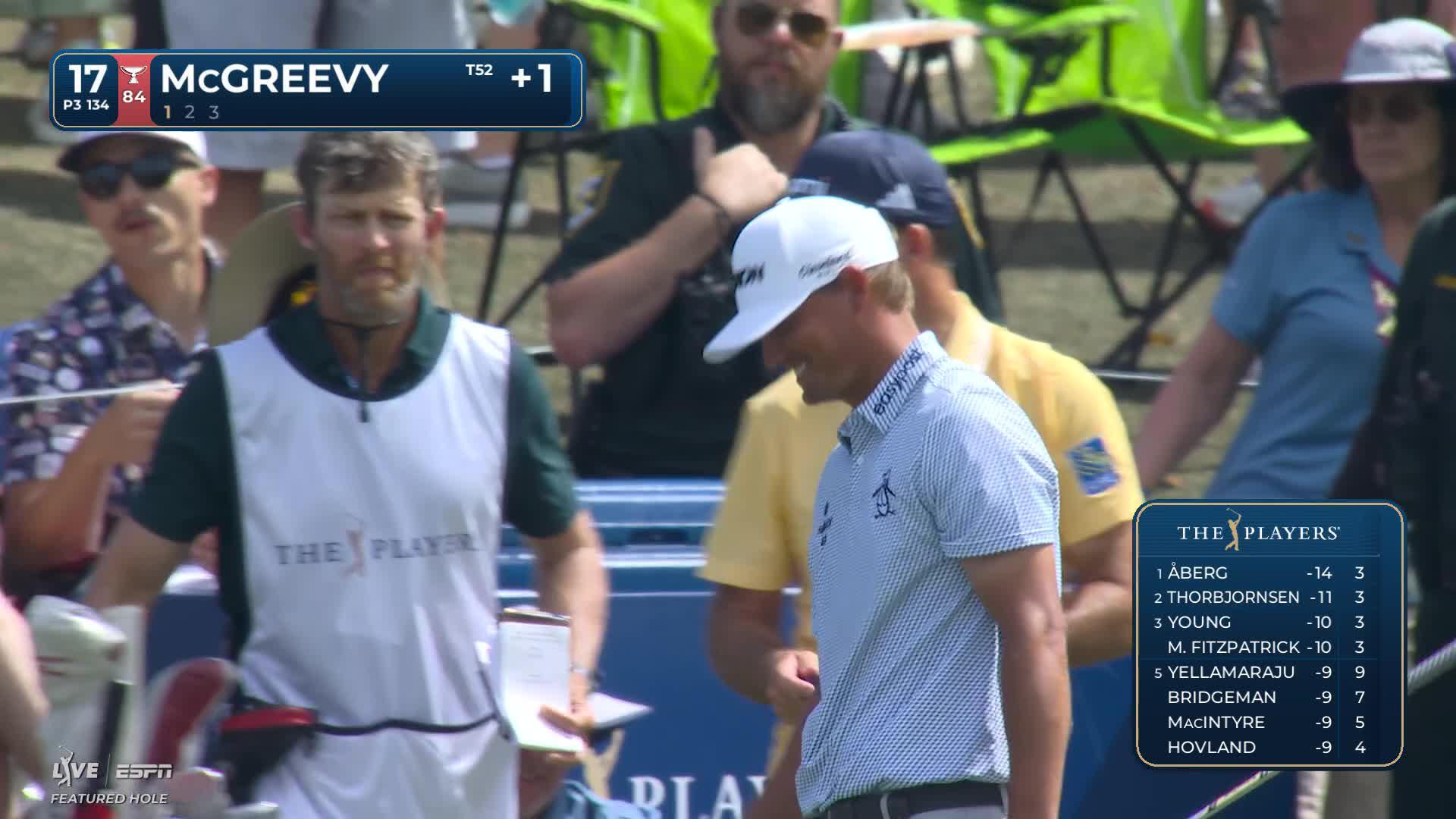 Max McGreevy sinks 15-foot birdie putt on No. 17 at THE PLAYERS