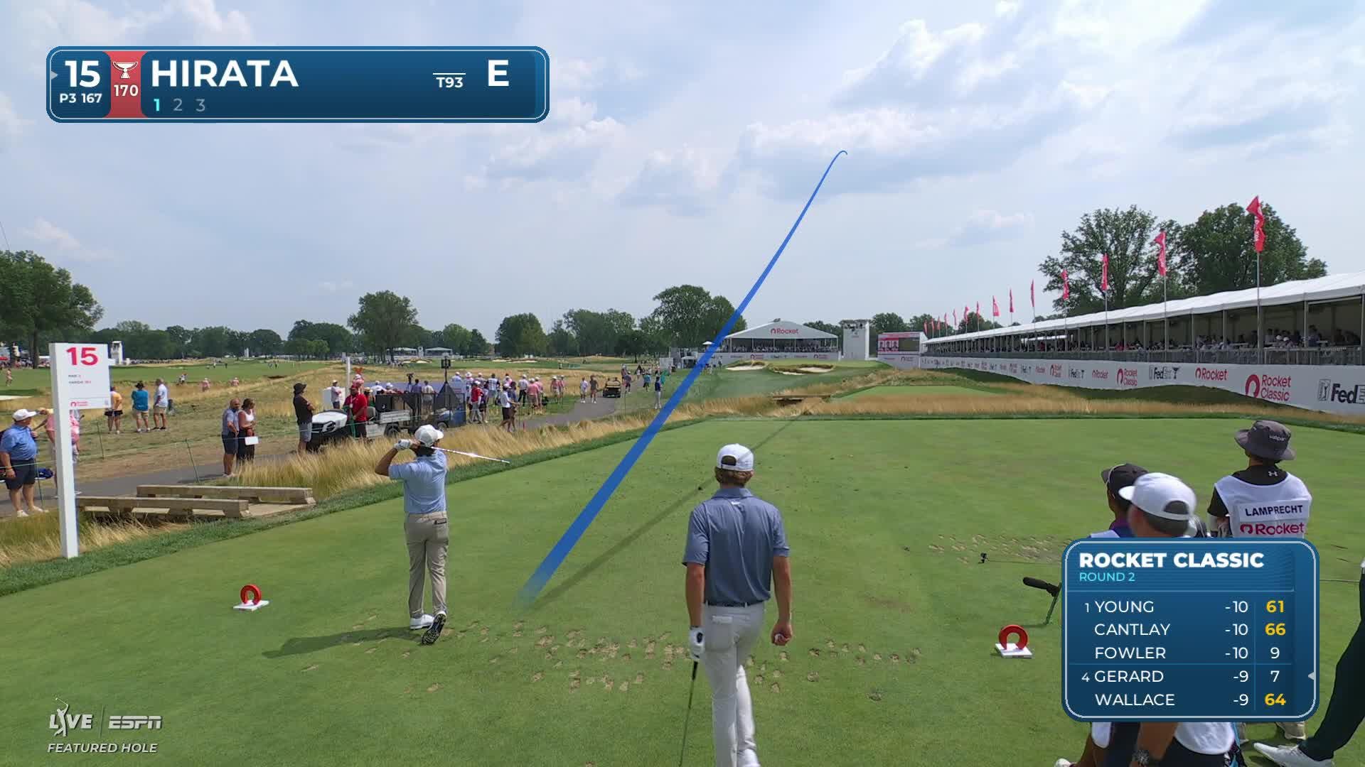 Kensei Hirata holes 28-foot shot from rough for birdie on No. 15 at Rocket Classic