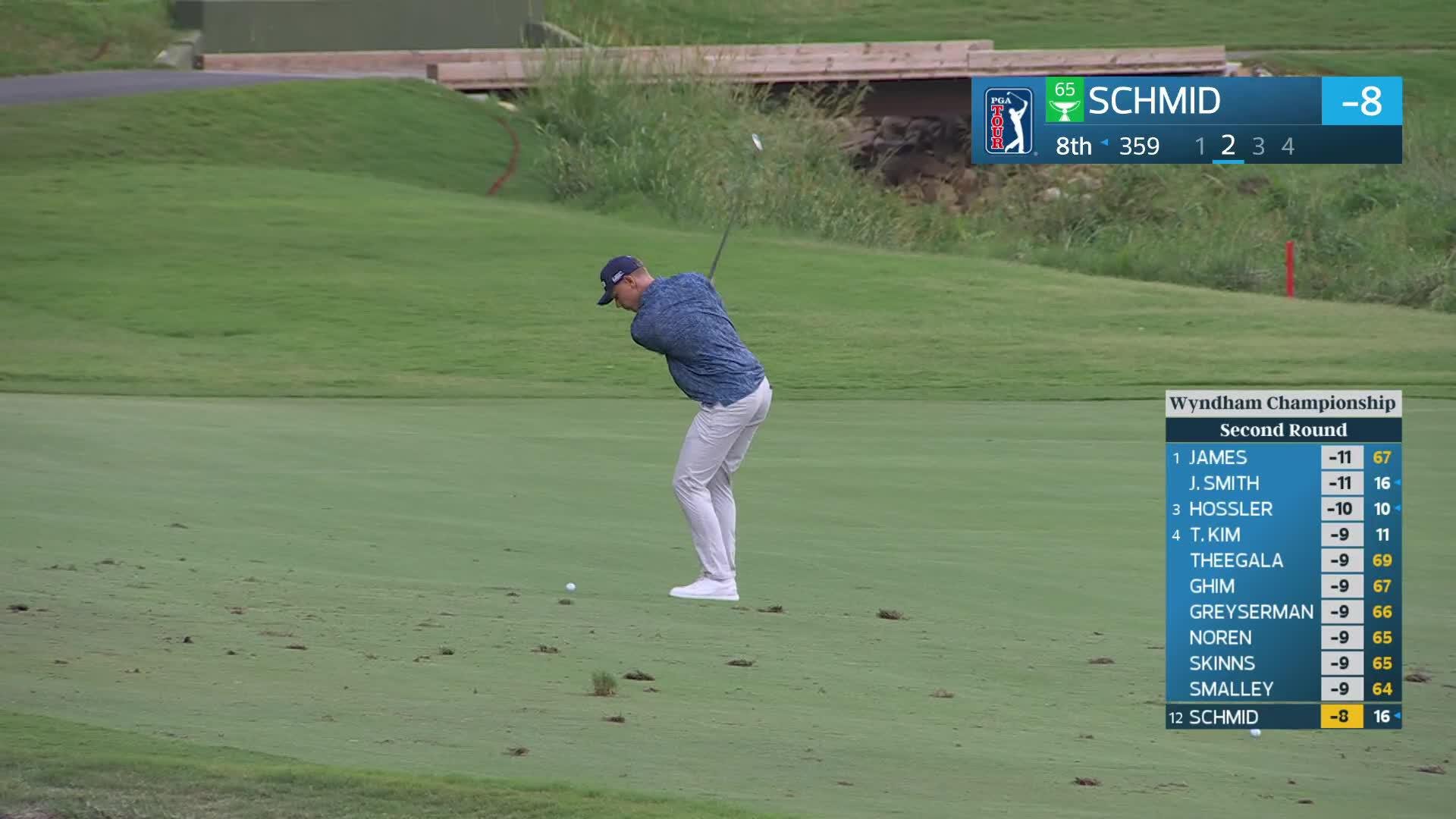 Matti Schmid gets up-and-down from 104 yards for birdie on No. 8 at Wyndham