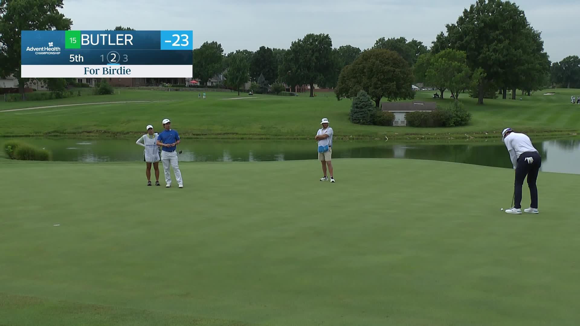 John Marshall Butler sinks a 29-foot birdie putt on No. 5 at AdventHealth
