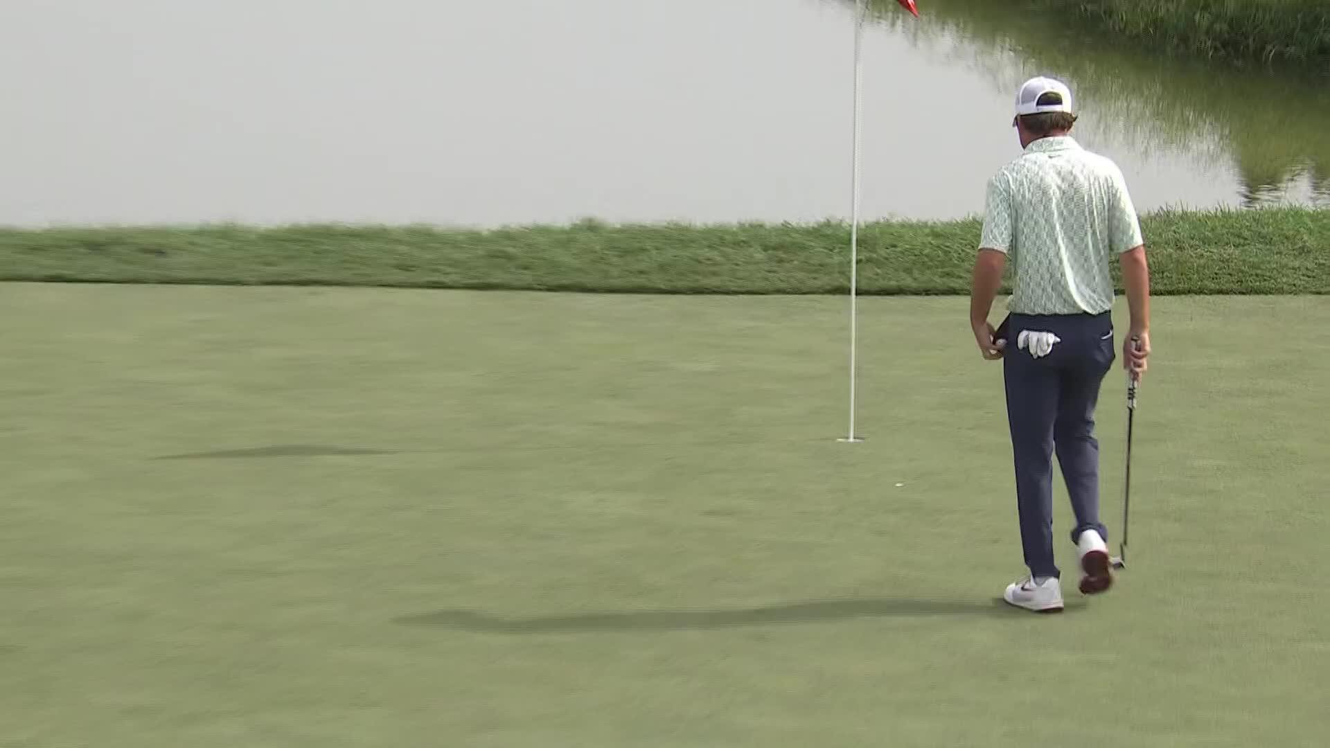 Yuta Sugiura sinks a 42-foot birdie putt on No. 18 at Korn Ferry Tour Champ