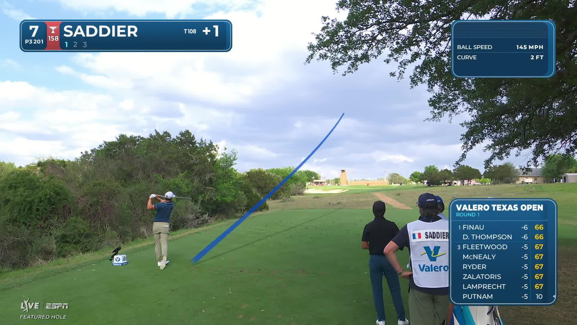 Adrien Saddier hits tee shot to 4 feet, sets up birdie on No. 7 at Valero