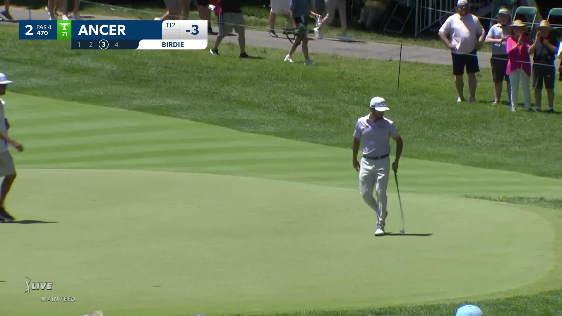 Abraham Ancer buries a 29-foot birdie putt at the Memorial