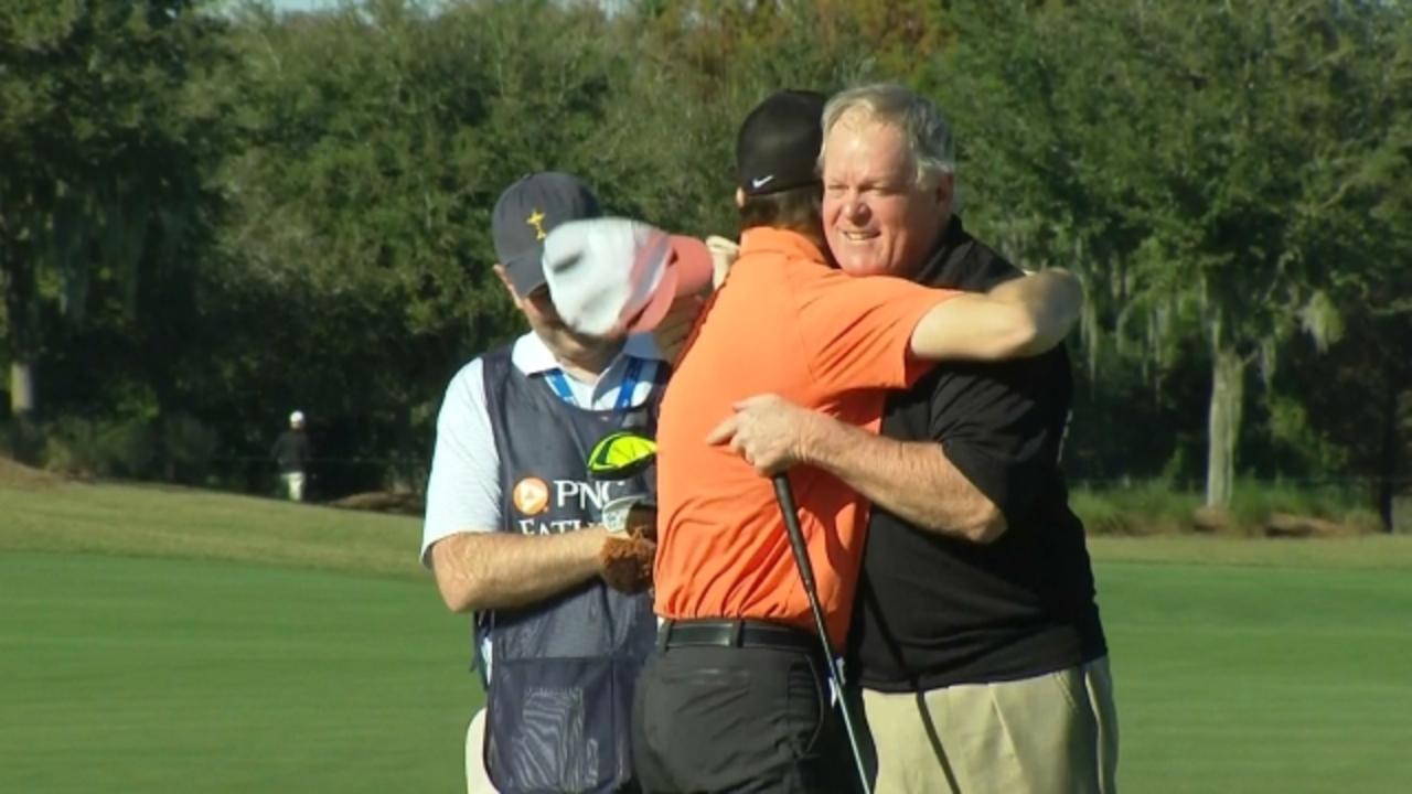 Johnny Miller finds the cup for birdie from 33 feet at PNC Father/Son