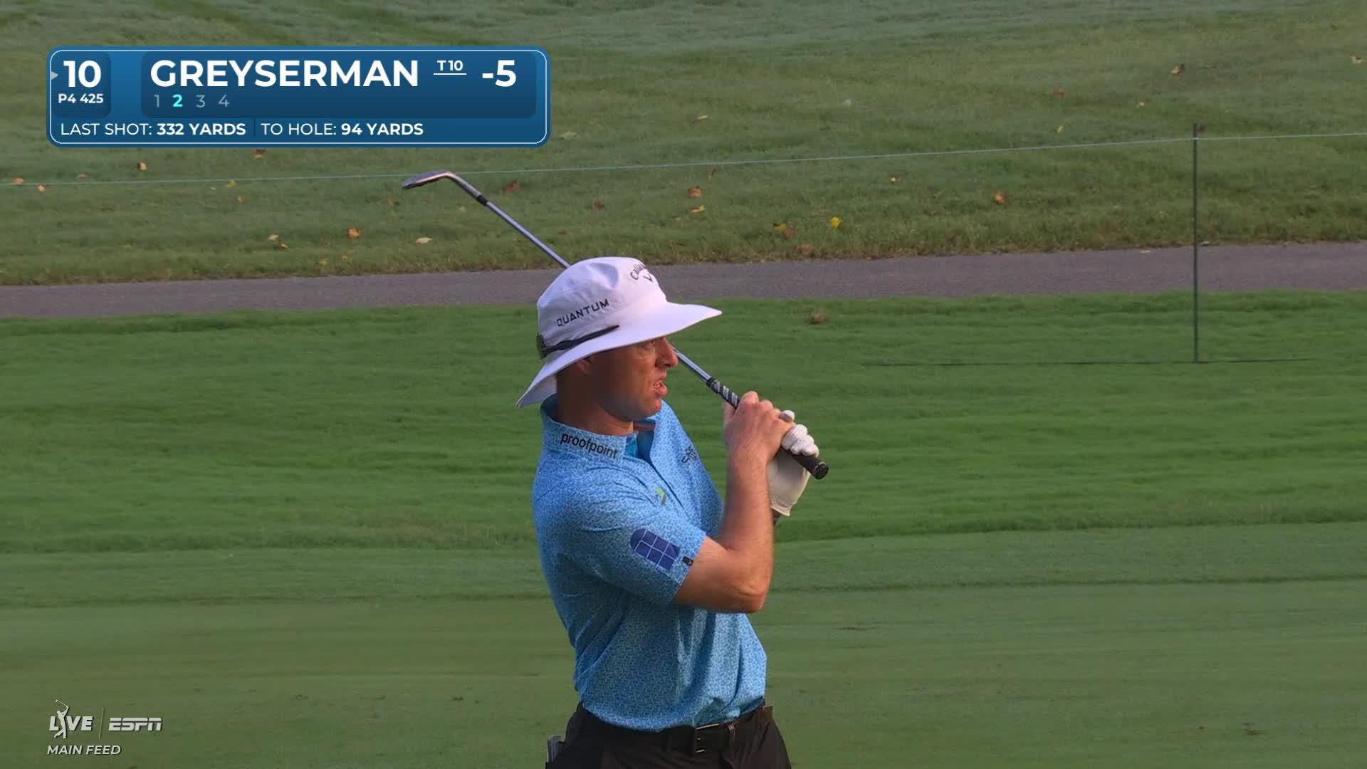 Max Greyserman sinks 24-foot birdie putt on No. 10 at Wyndham