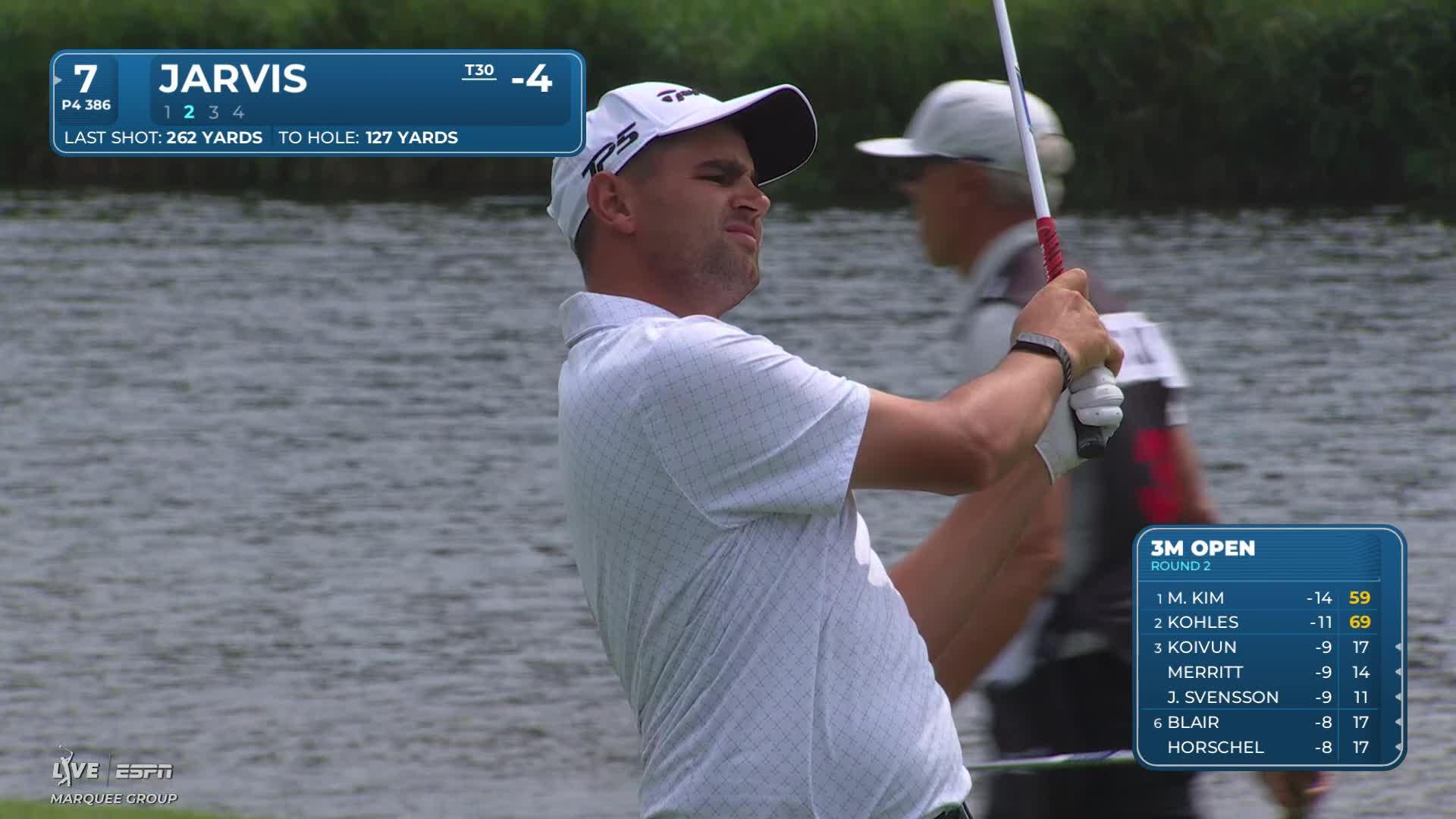Casey Jarvis's 132-yard approach sets up birdie on No. 7 at 3M Open