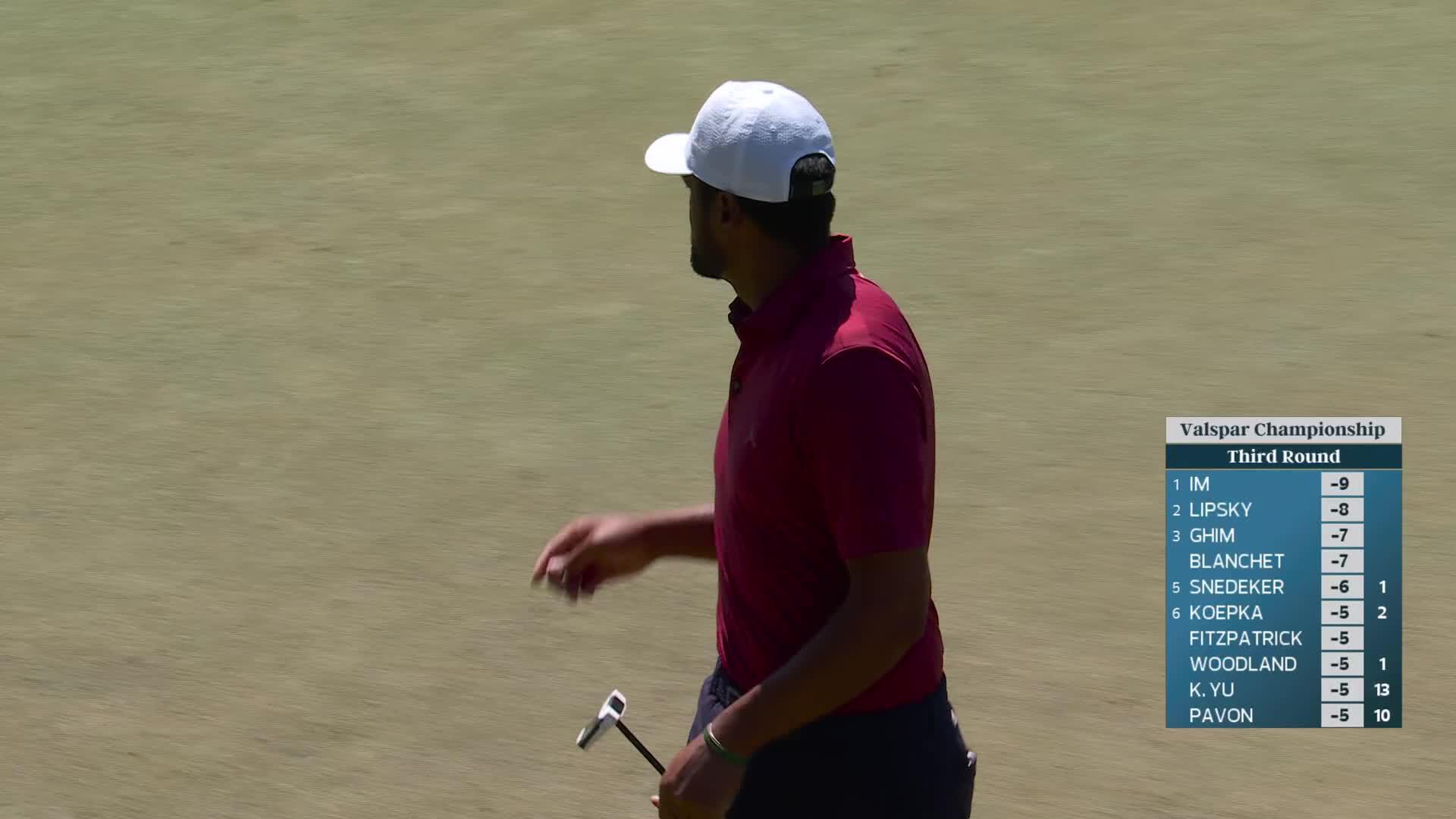 Tony Finau holes out for birdie from 12 feet on No. 2 at Valspar