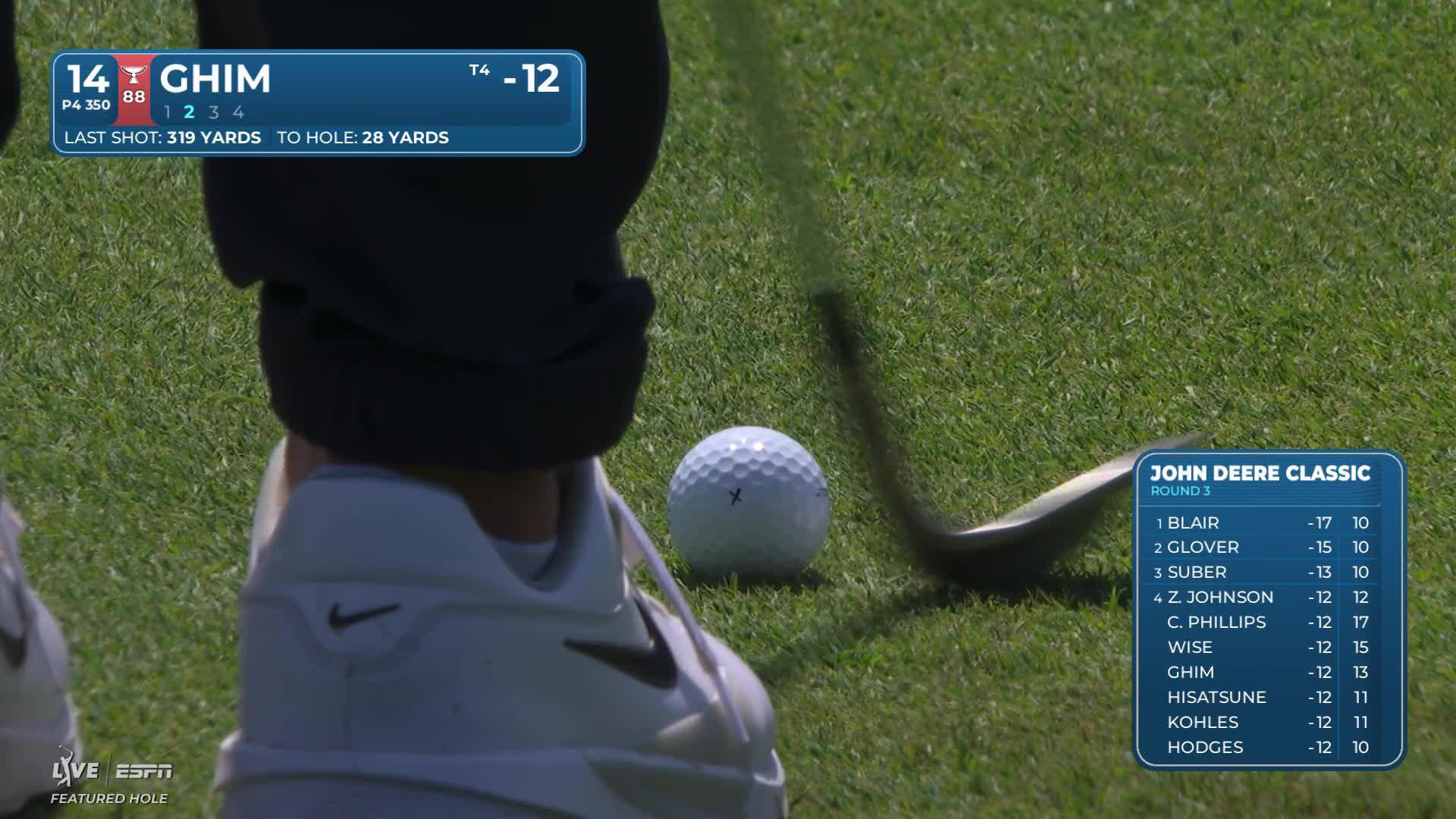 Doug Ghim drains 7-foot birdie putt on No. 14 at John Deere