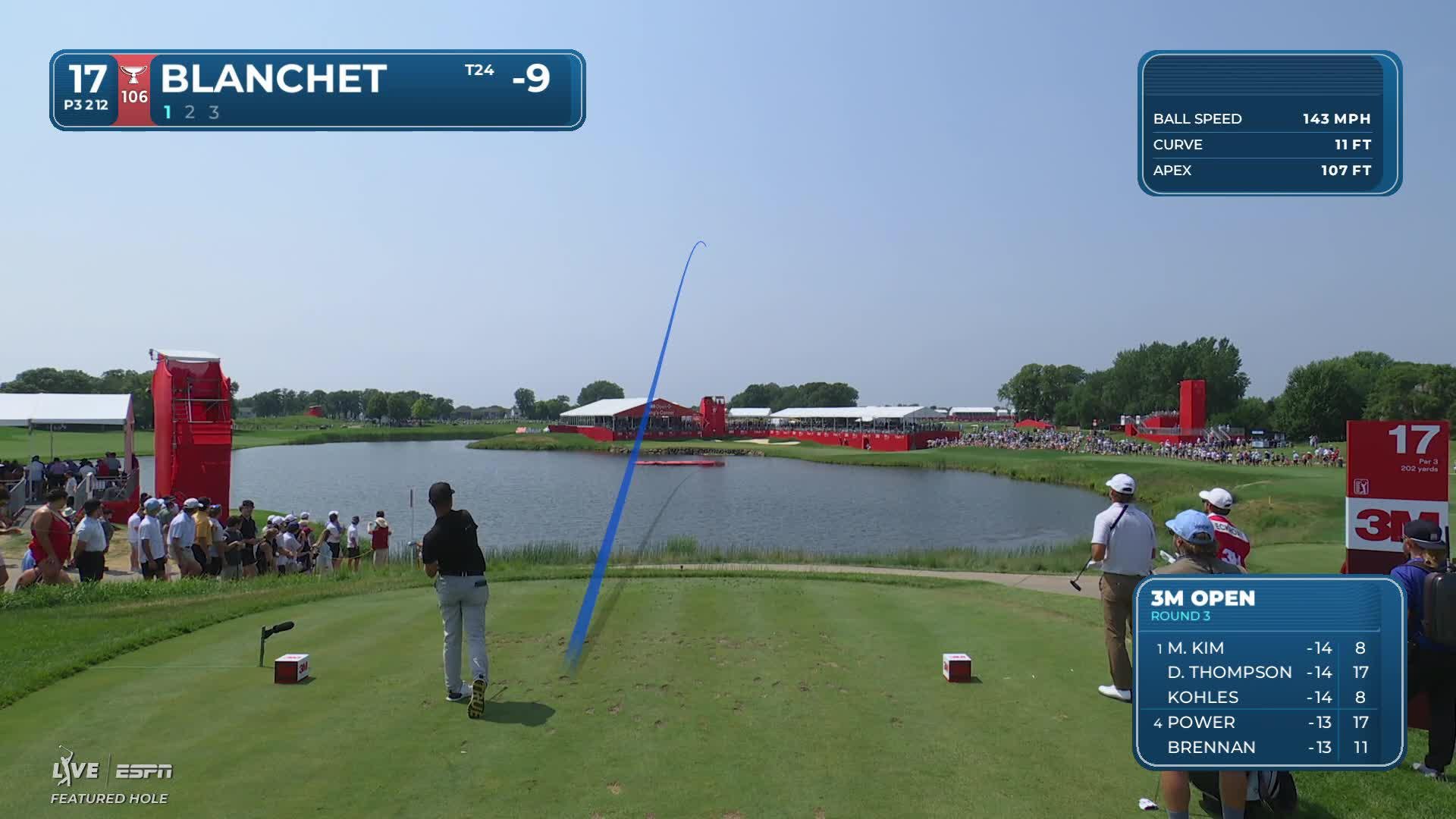 Chandler Blanchet sinks 26-foot birdie putt on No. 17 at 3M Open