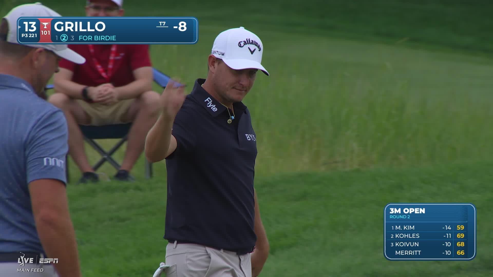 Emiliano Grillo holes 17-foot shot from fairway for birdie on No. 13 at 3M Open