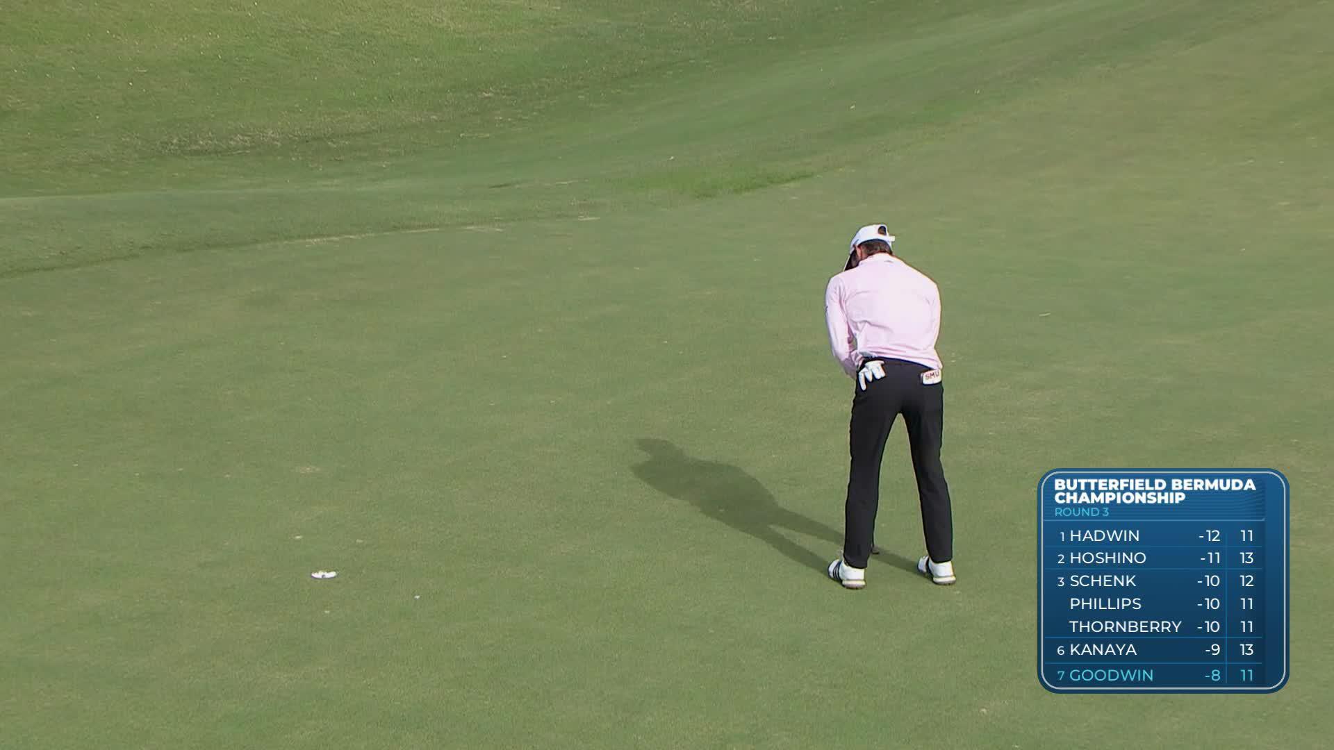 Noah Goodwin makes putt for birdie on No. 12 at Butterfield Bermuda