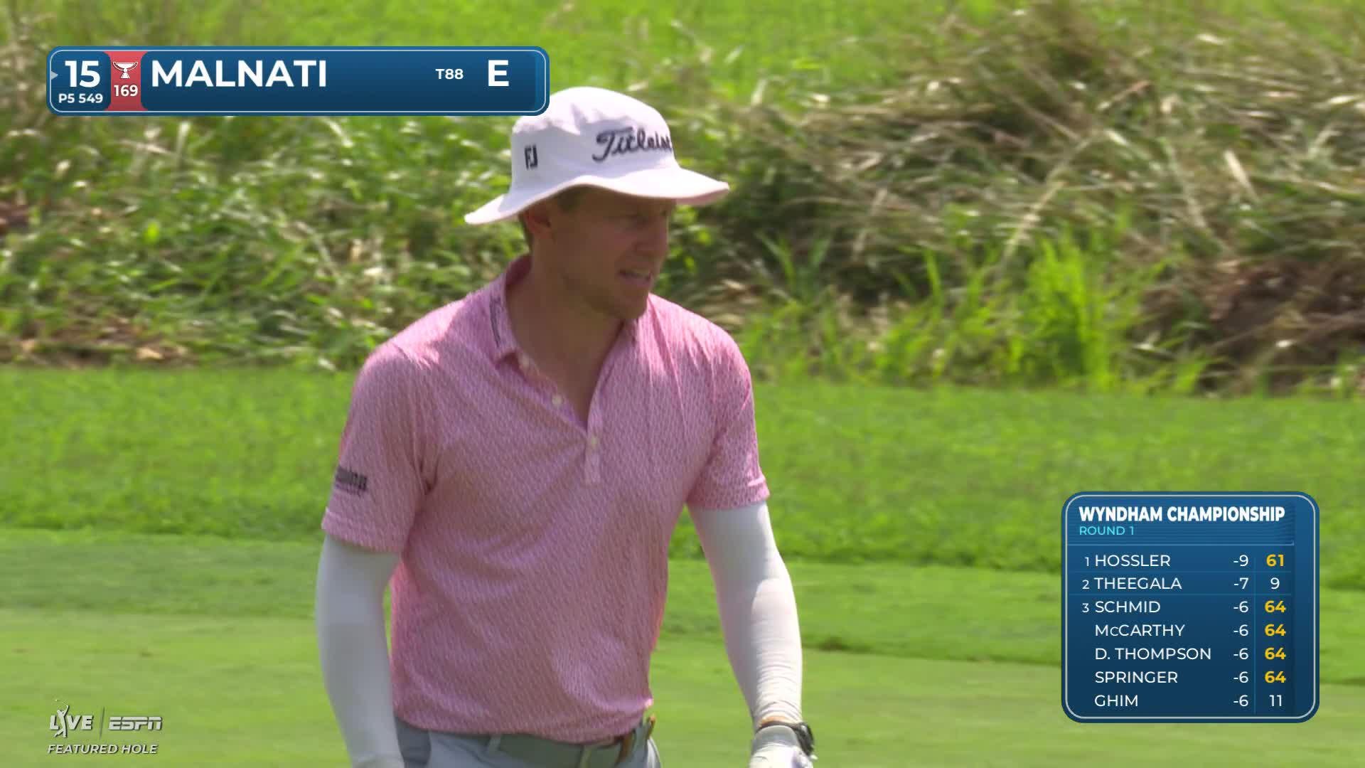 Peter Malnati sinks 3-foot putt for birdie on No. 15 at Wyndham