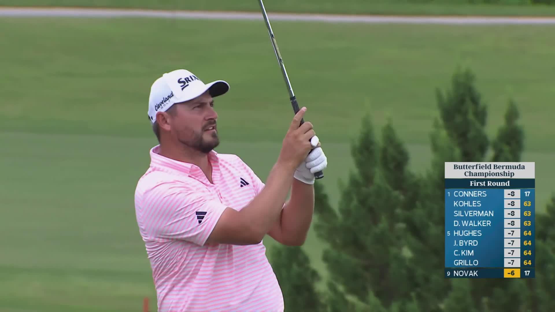 Andrew Novak sinks 17-foot putt for birdie on No. 18 at Butterfield Bermuda
