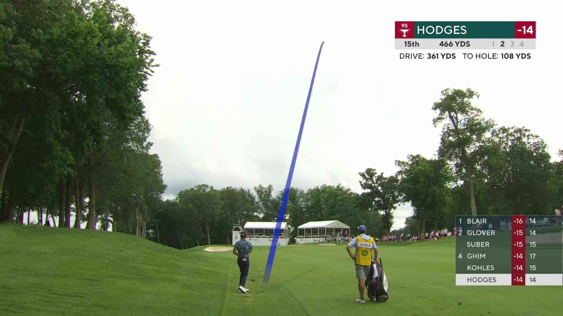 Lee Hodges's 105-yard approach sets up birdie on No. 15 at John Deere