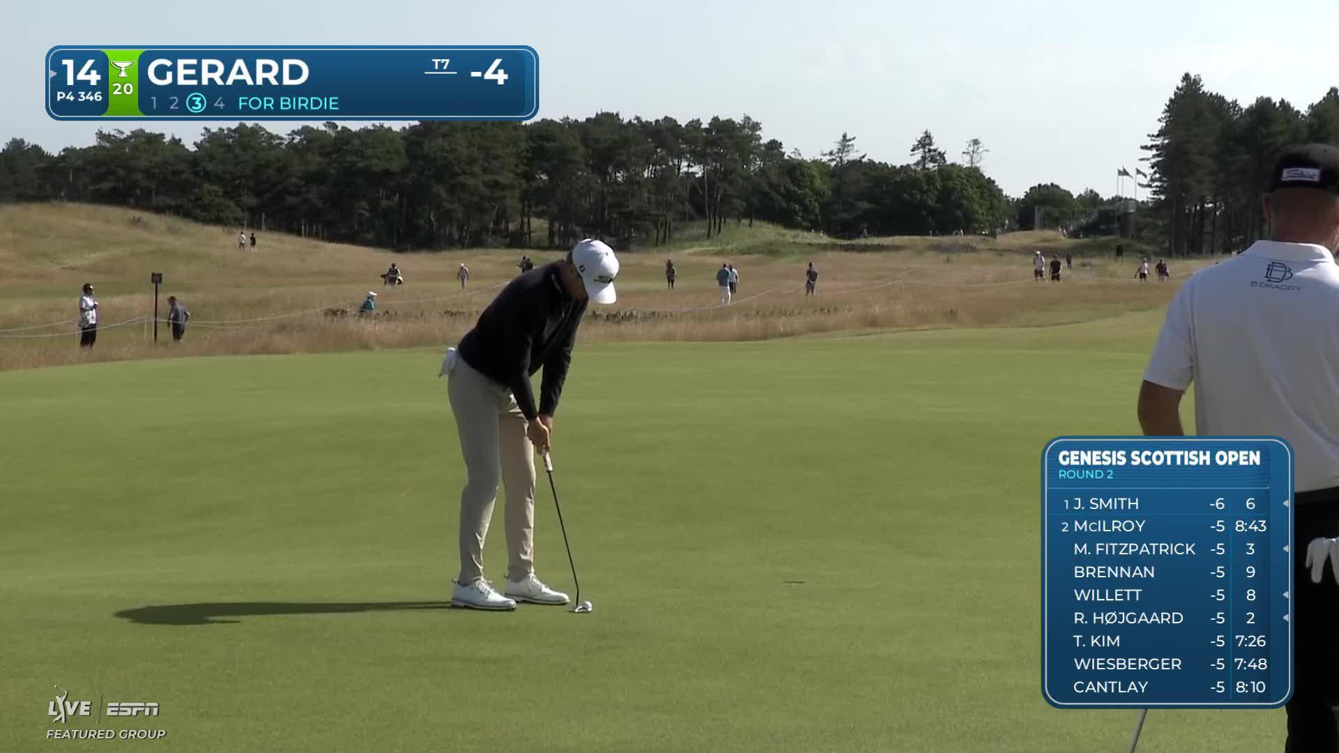 Ryan Gerard drains 5-foot putt for birdie on No. 14 at Genesis Scottish Open