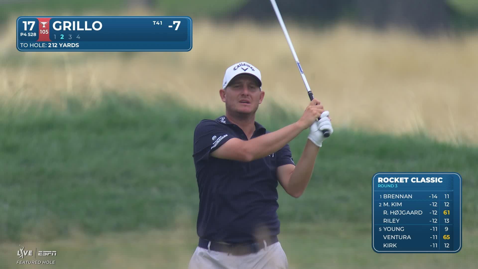 Emiliano Grillo holes 20-foot approach for birdie on No. 17 at Rocket Classic