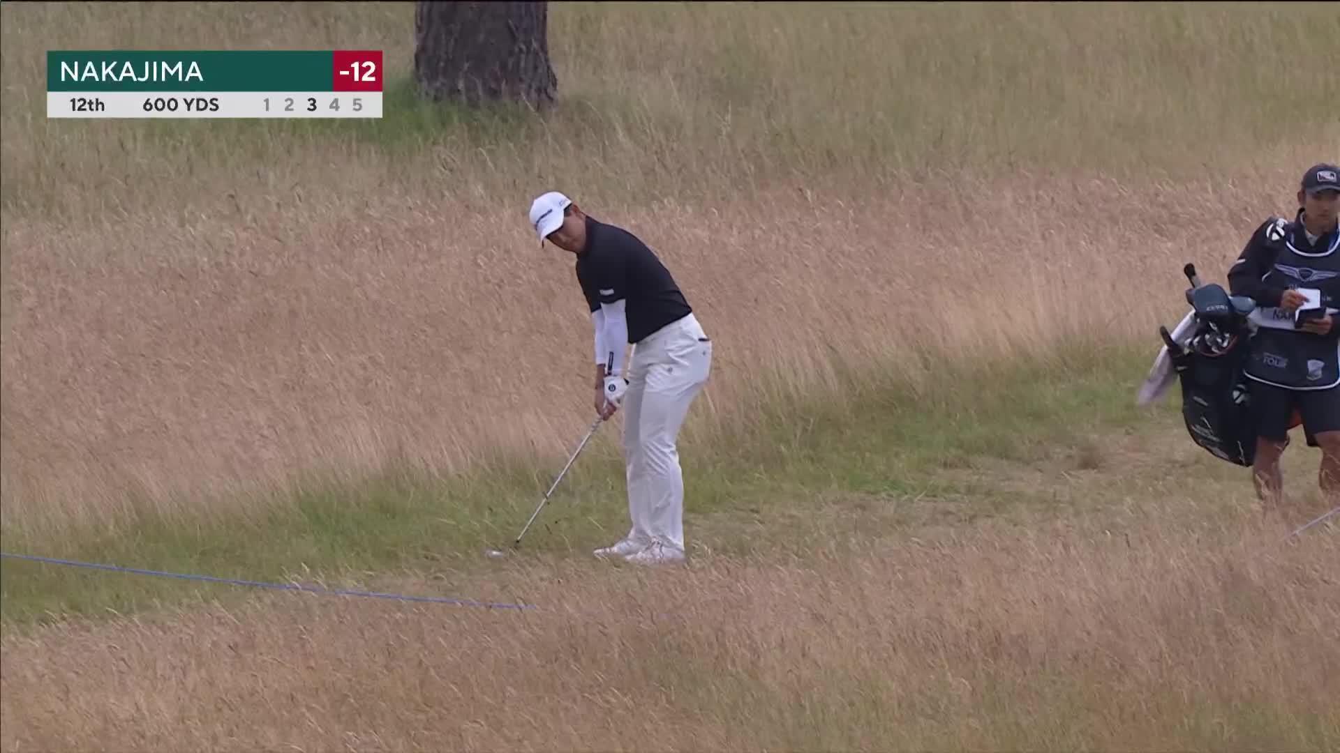 Keita Nakajima gets up-and-down from 102 yards for birdie on No. 12 at Genesis Scottish Open