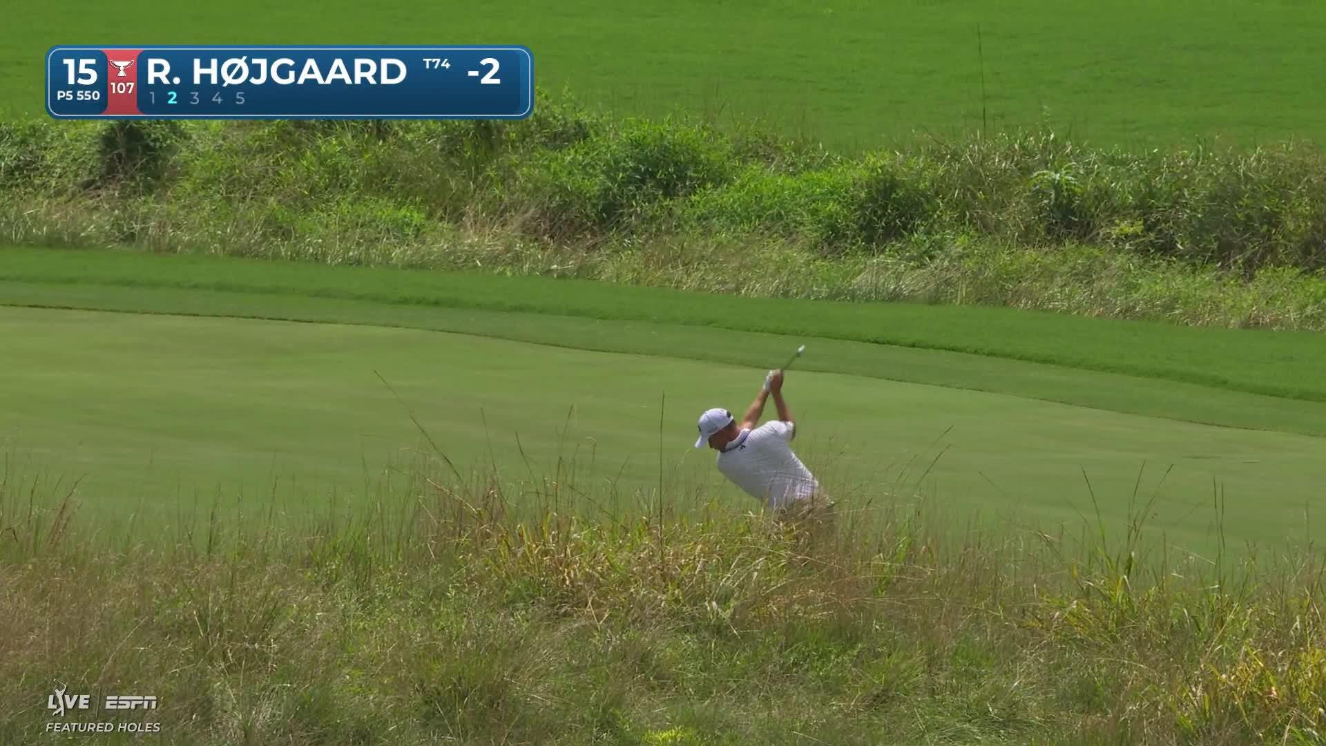 Rasmus Højgaard sinks 4-foot putt for birdie on No. 15 at Wyndham