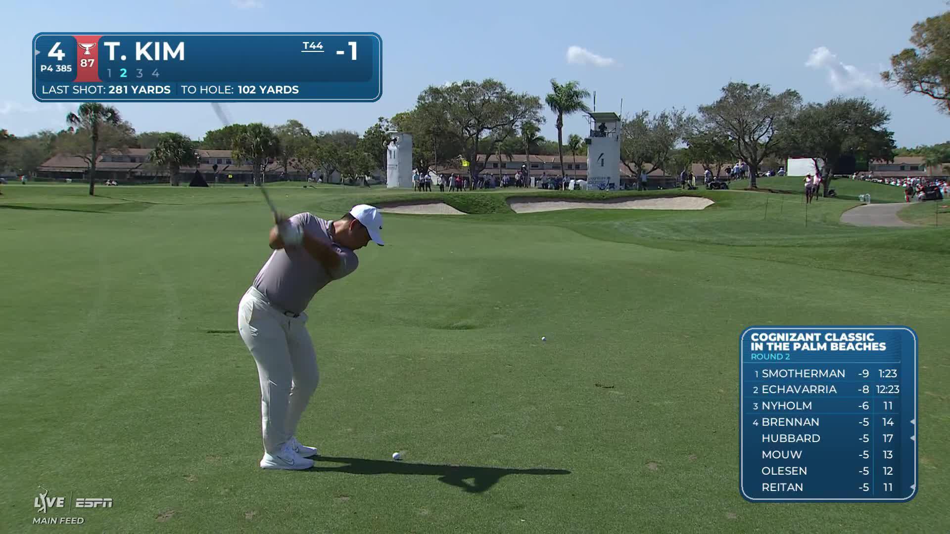 Tom Kim hits 101-yard approach to 3 feet, sets up birdie on No. 4 at Cognizant Classic