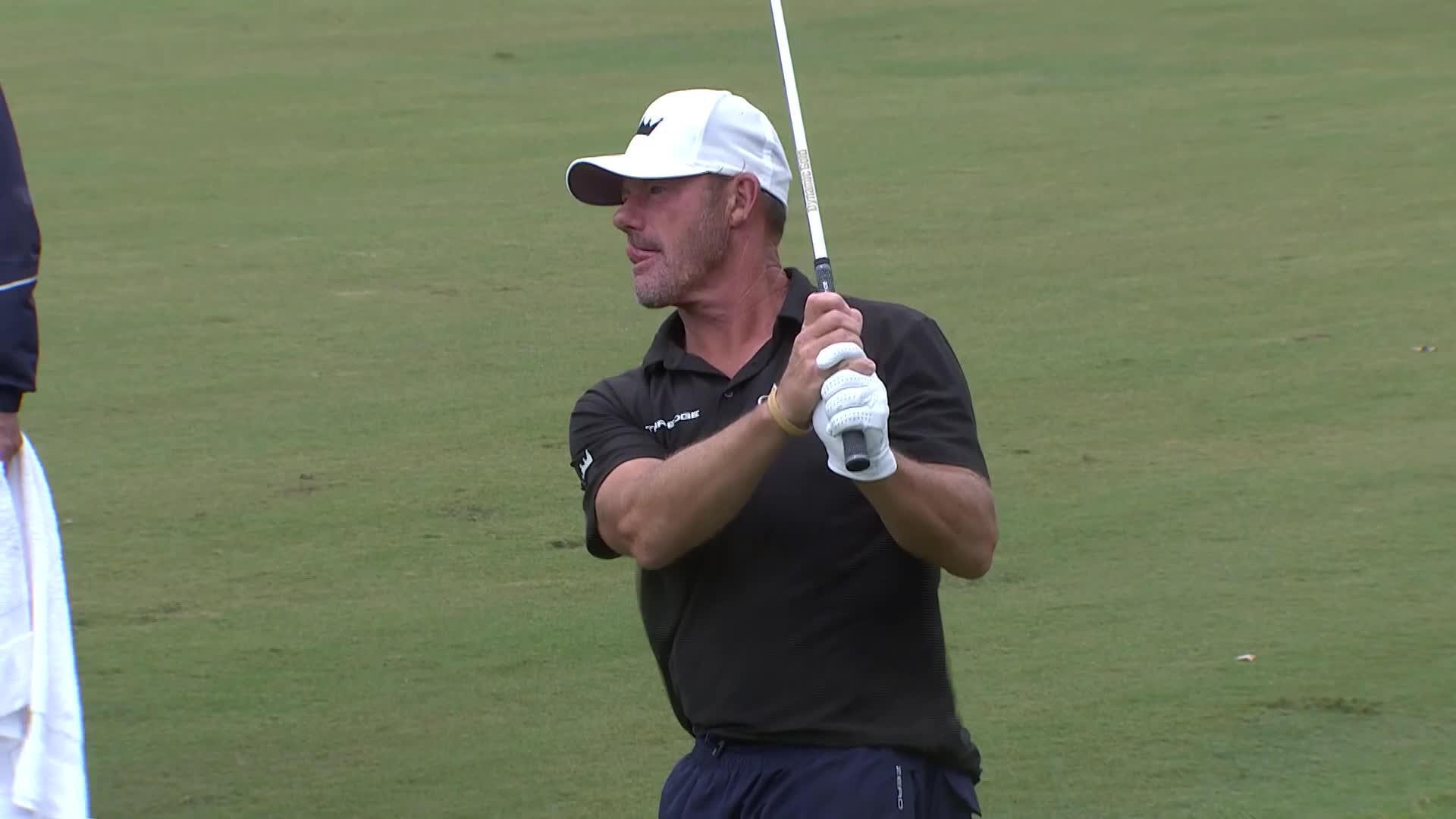 Alex Cejka makes birdie on No. 18 at SAS Championship