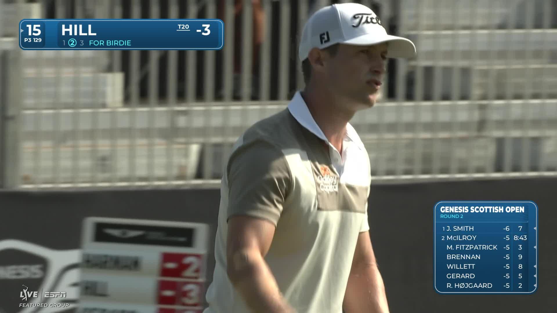 Calum Hill sinks 21-foot birdie putt on No. 15 at Genesis Scottish Open