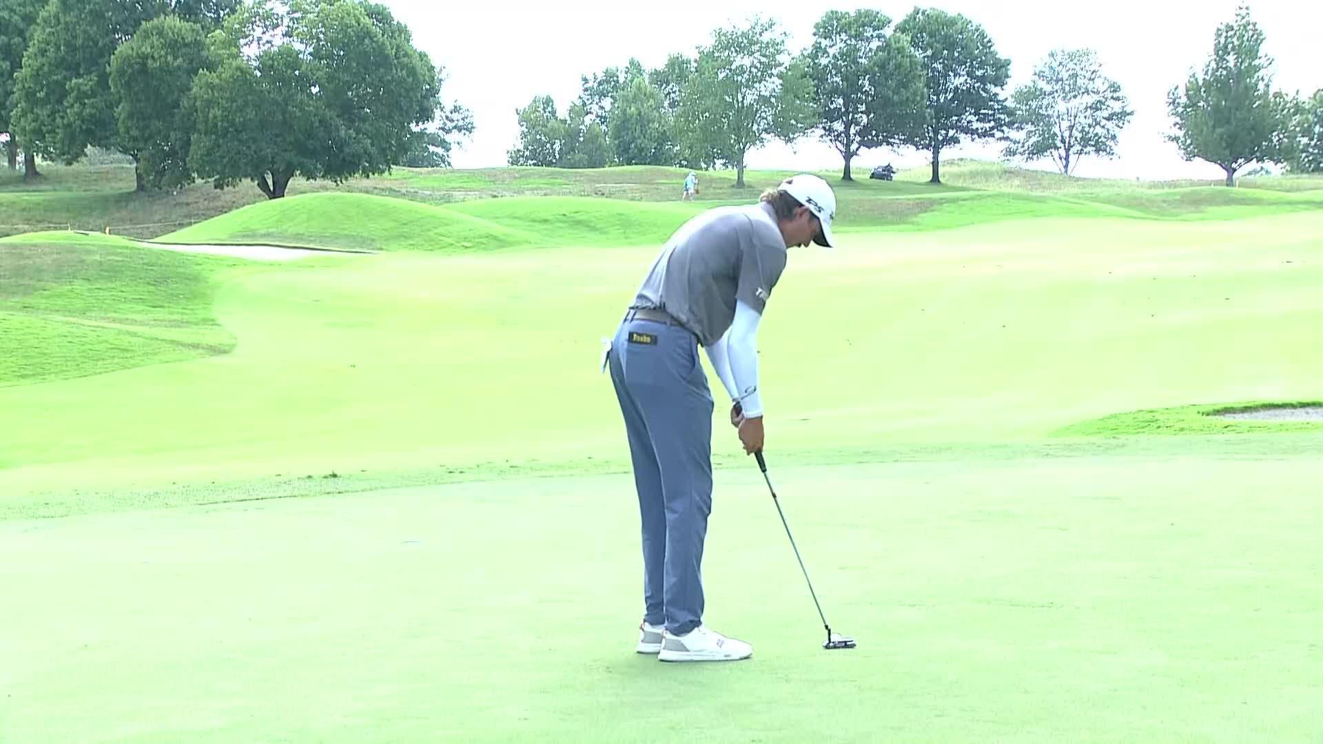 Ross Steelman sinks a 21-foot birdie putt on No. 11 at Simmons Bank Open