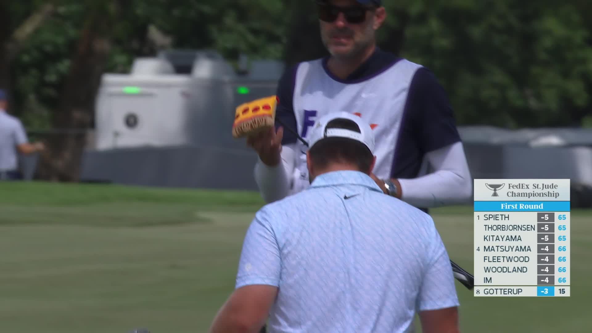 Chris Gotterup taps in 3-foot putt for birdie on No. 16 at FedEx St. Jude