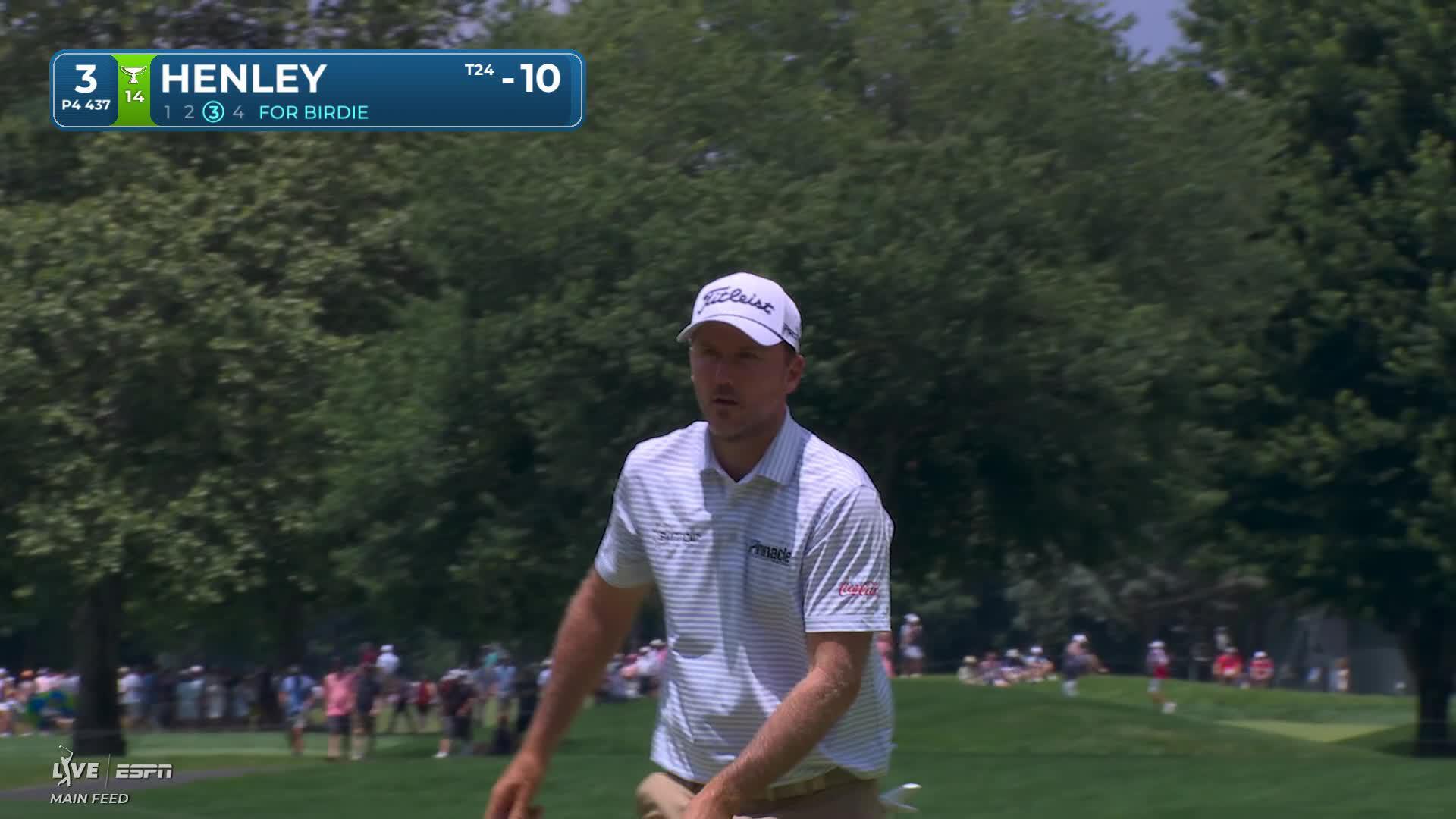 Russell Henley sinks 15-foot birdie putt on No. 3 at Travelers