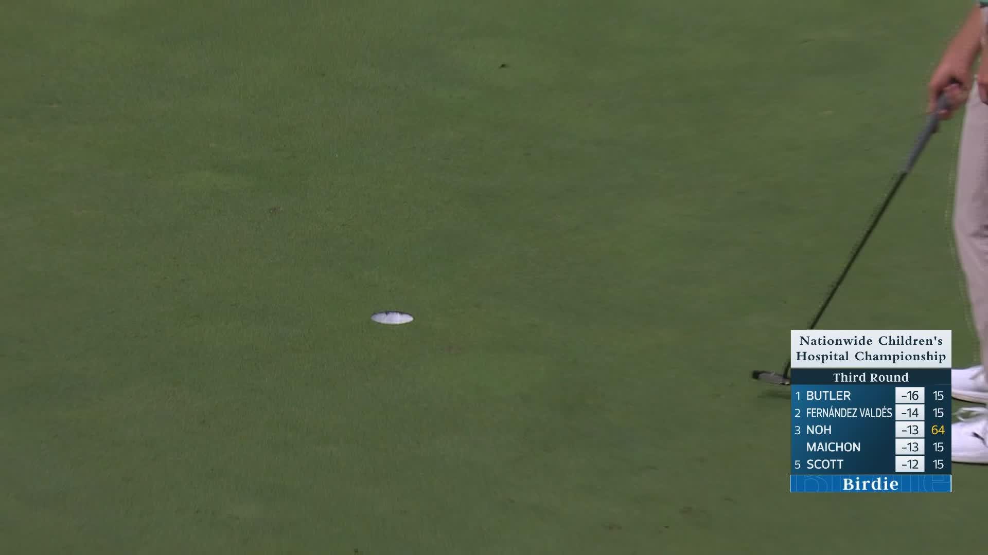 Cole Hammer sinks a 22-foot birdie putt on No. 17 at Nationwide Children's