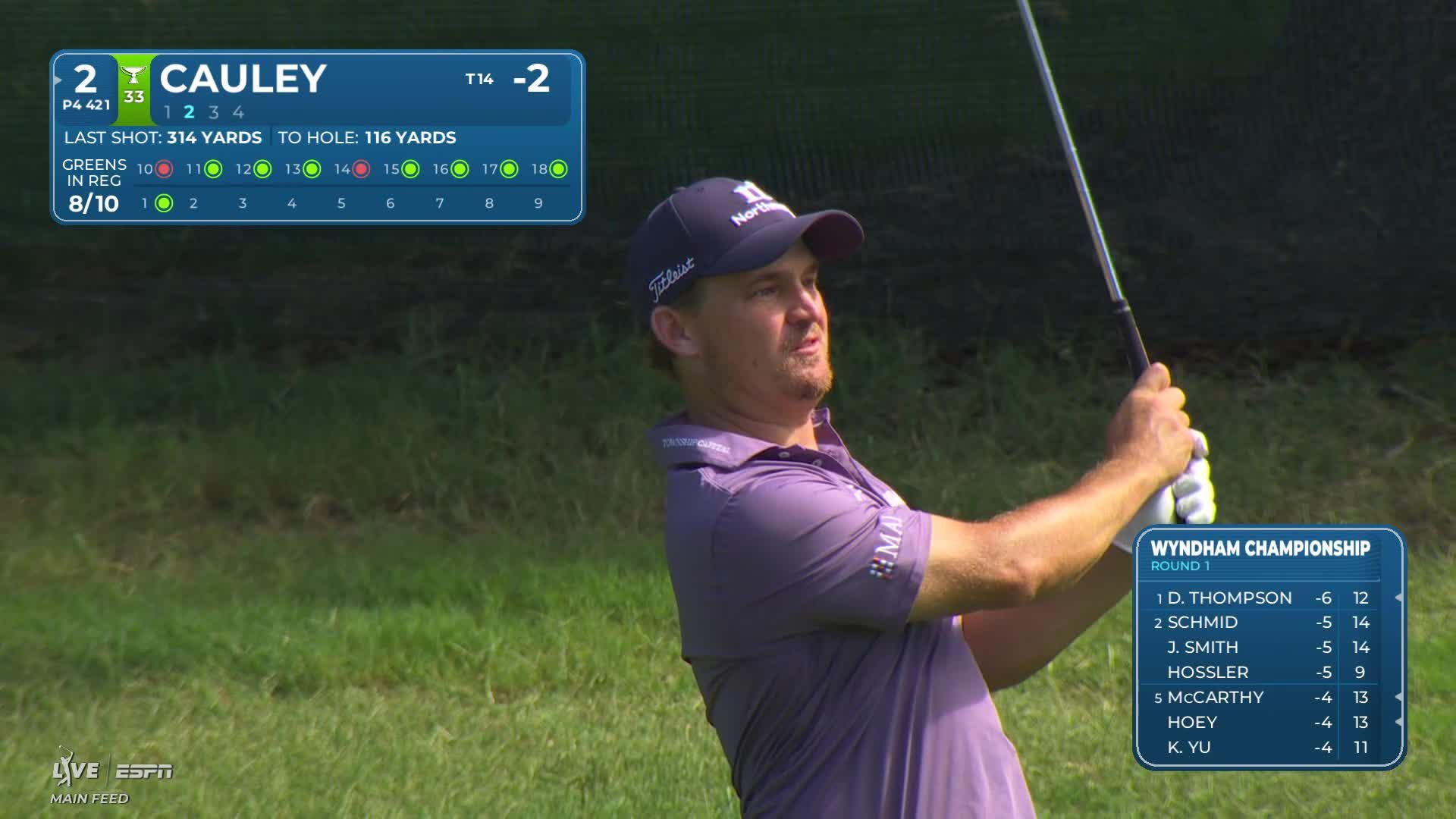 Bud Cauley's 117-yard approach sets up birdie on No. 2 at Wyndham