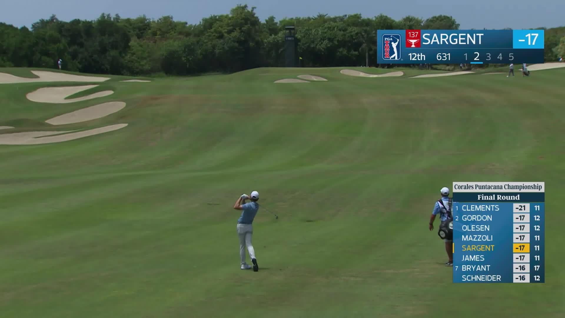 Gordon Sargent drains 6-foot birdie putt on No. 12 at Corales Puntacana