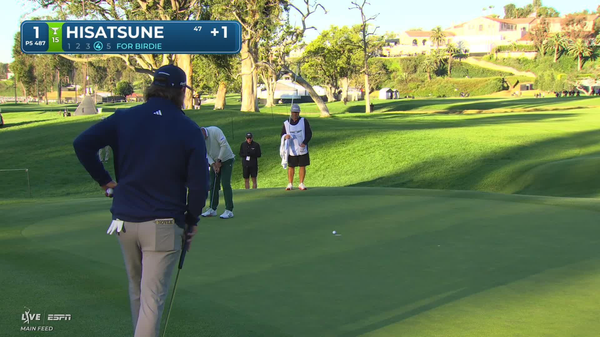 Ryo Hisatsune sinks 8-foot birdie putt on No. 1 at The Genesis