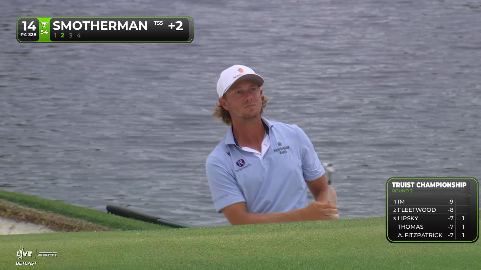 Austin Smotherman sinks 5-foot putt for birdie on No. 14 at Truist Championship