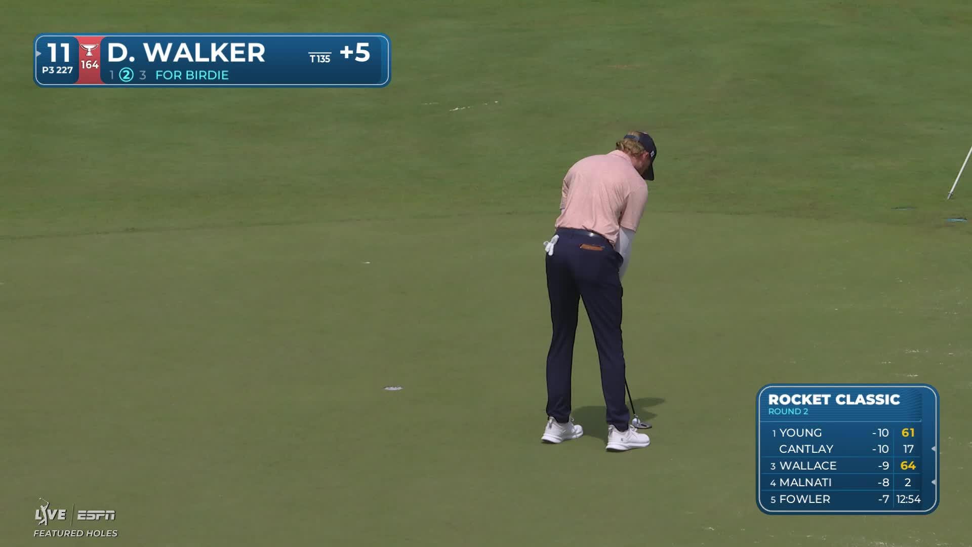 Danny Walker sinks 5-foot putt for birdie on No. 11 at Rocket Classic