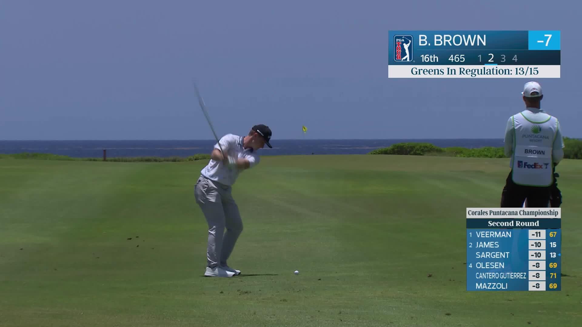 Blades Brown sinks 28-foot birdie putt on No. 16 at Corales Puntacana