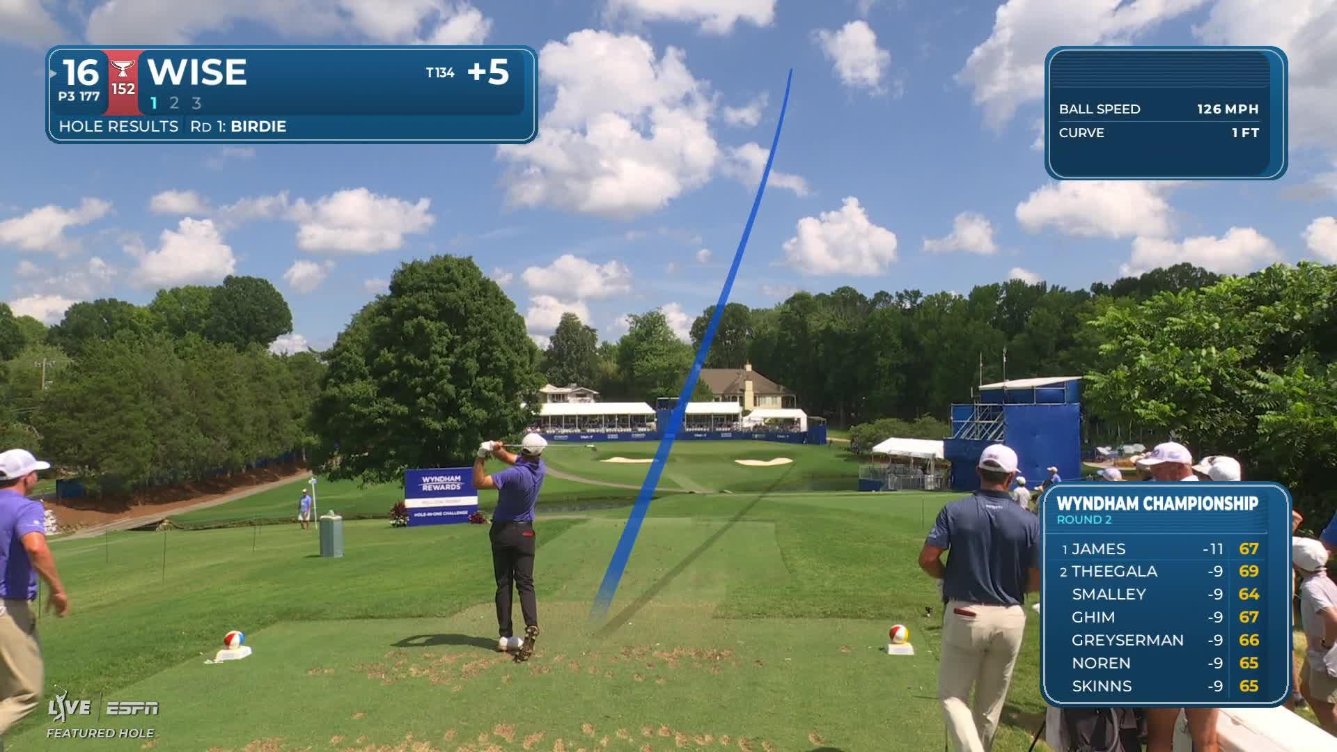 Aaron Wise hits tee shot to 4 feet, sets up birdie on No. 16 at Wyndham