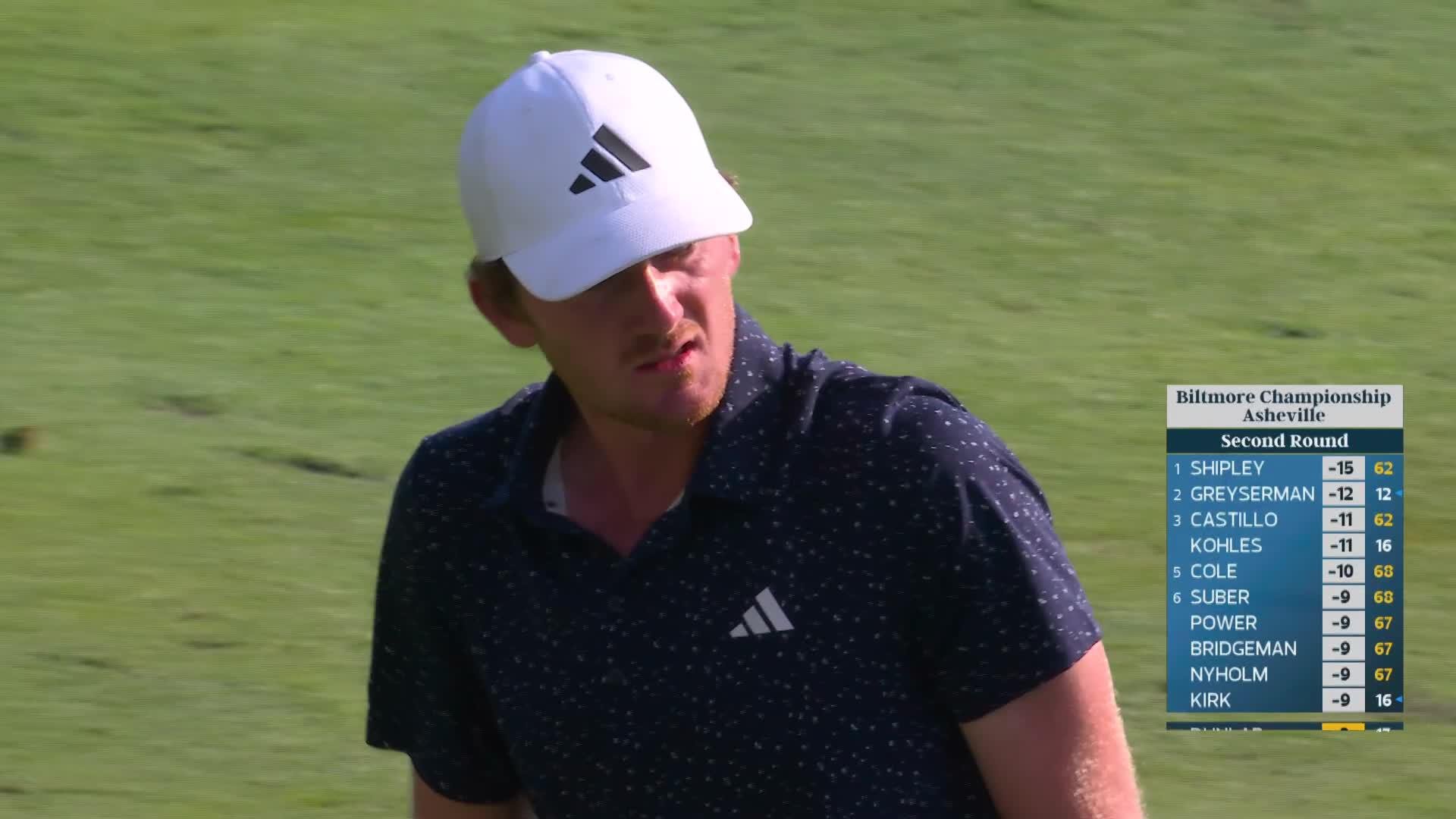 Nick Dunlap gets up-and-down from 134 yards for birdie on No. 18 at Biltmore Championship