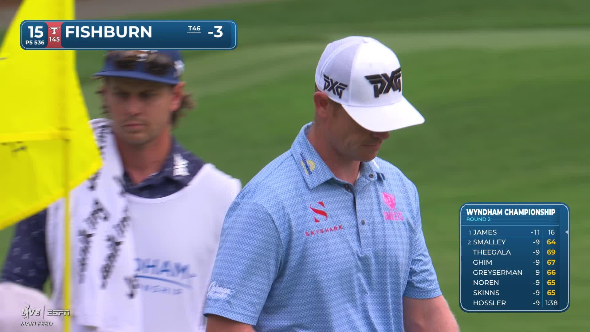 Patrick Fishburn sinks 4-foot putt for birdie on No. 15 at Wyndham