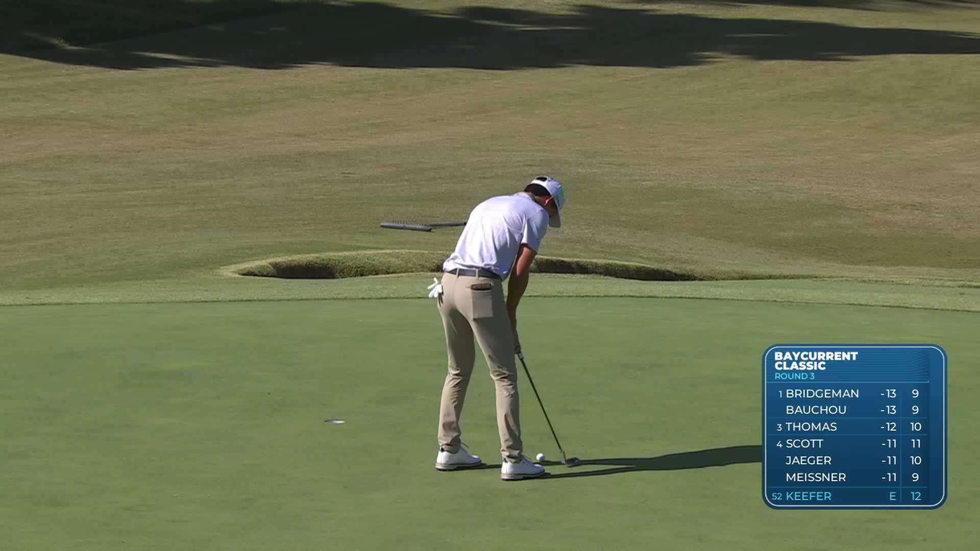 John Keefer sinks 5-foot birdie putt on No. 13 at Baycurrent