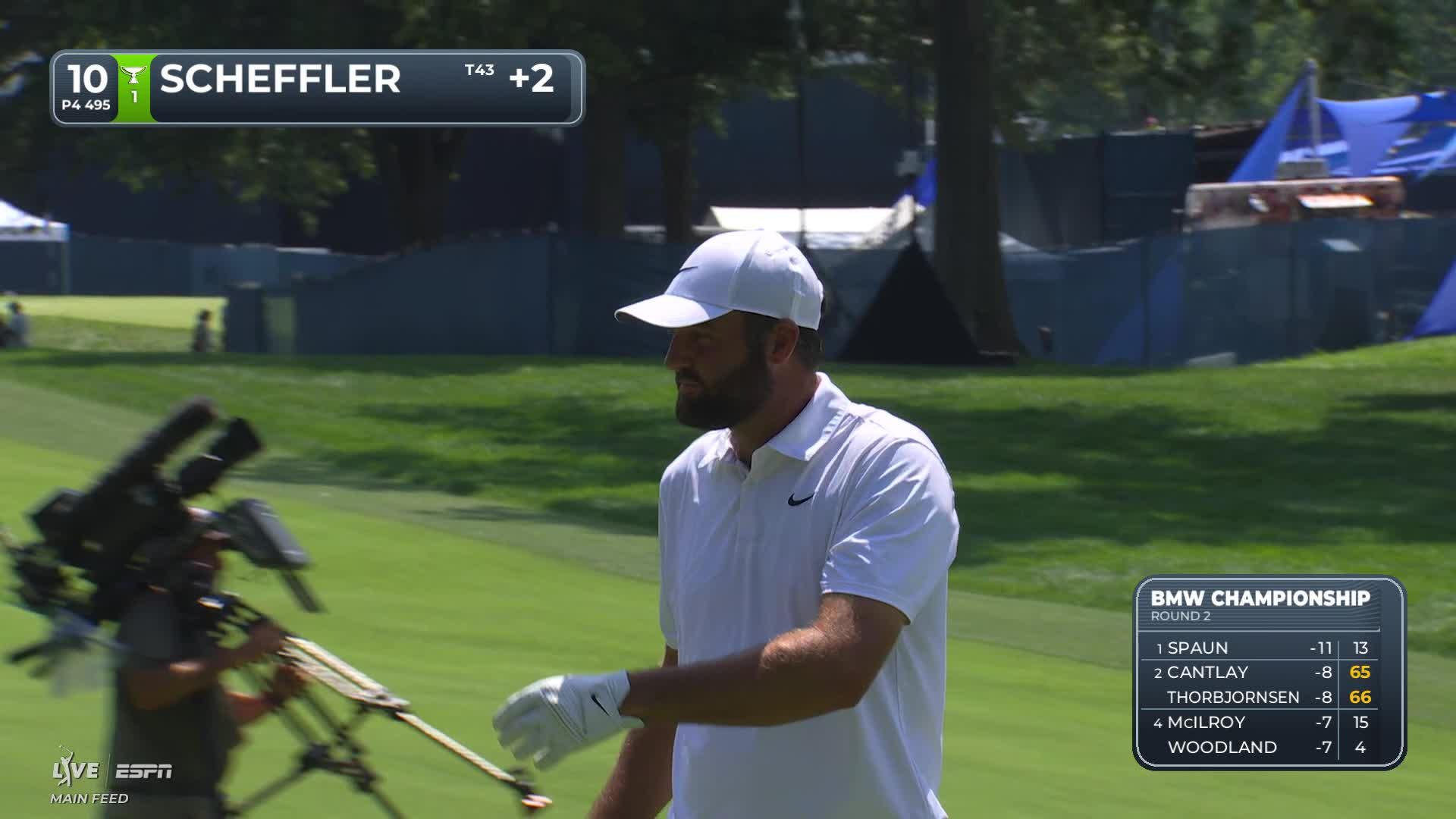 Scottie Scheffler gets up-and-down from 195 yards for birdie on No. 10 at BMW Championship
