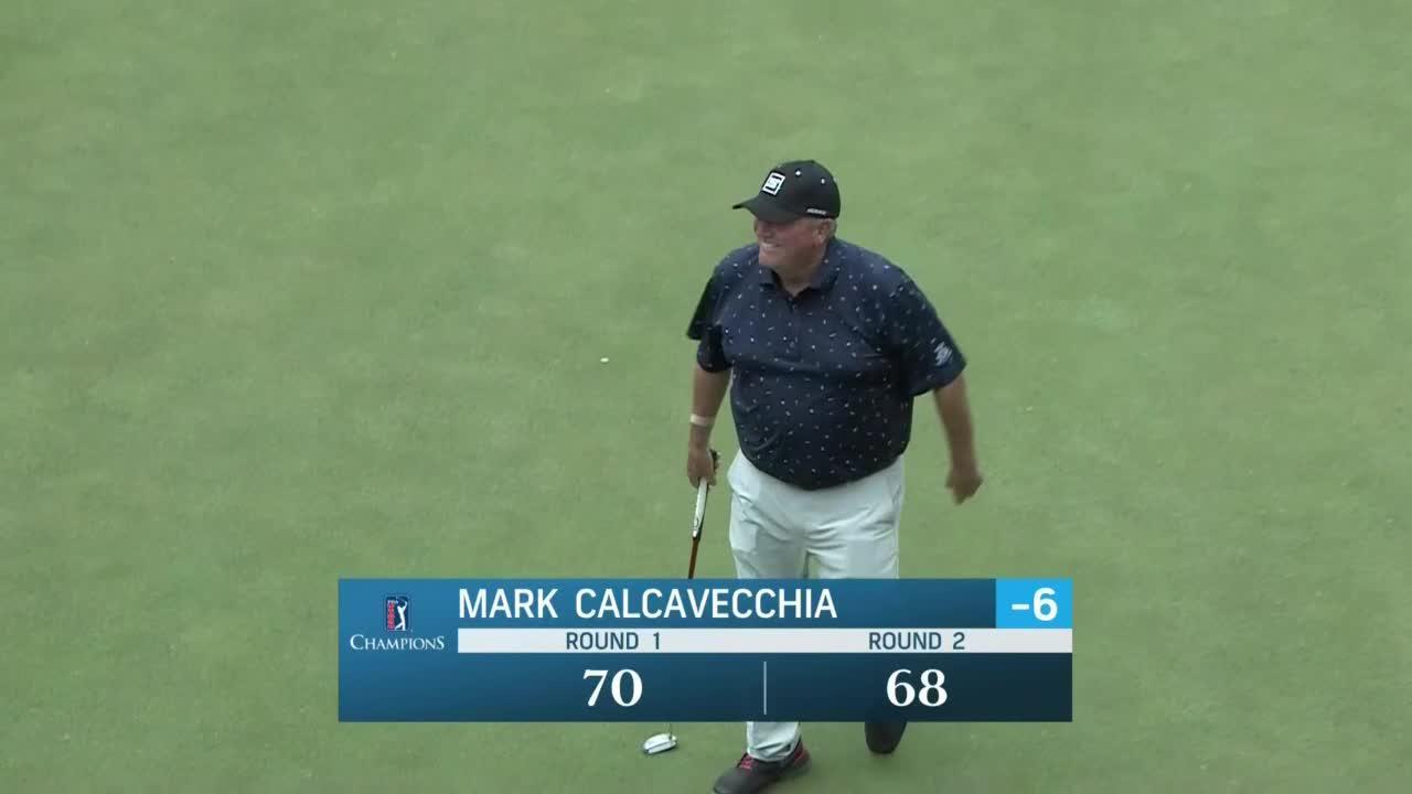 Mark Calcavecchia birdies No. 18 from fringe at Principal